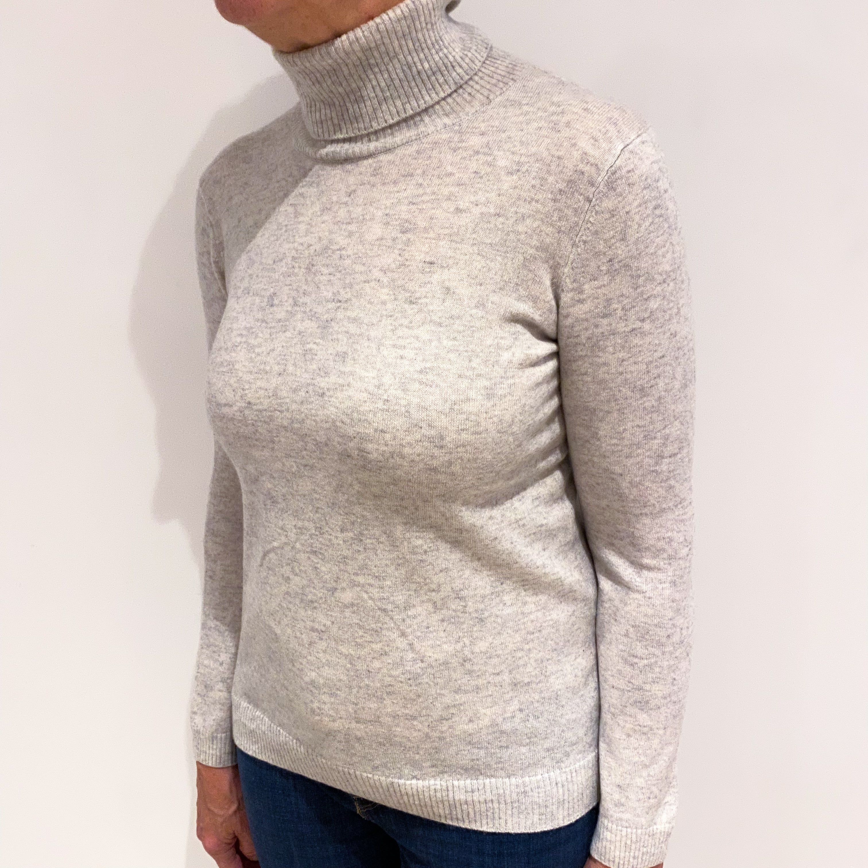 Mist Grey Cashmere Polo Neck Jumper Medium