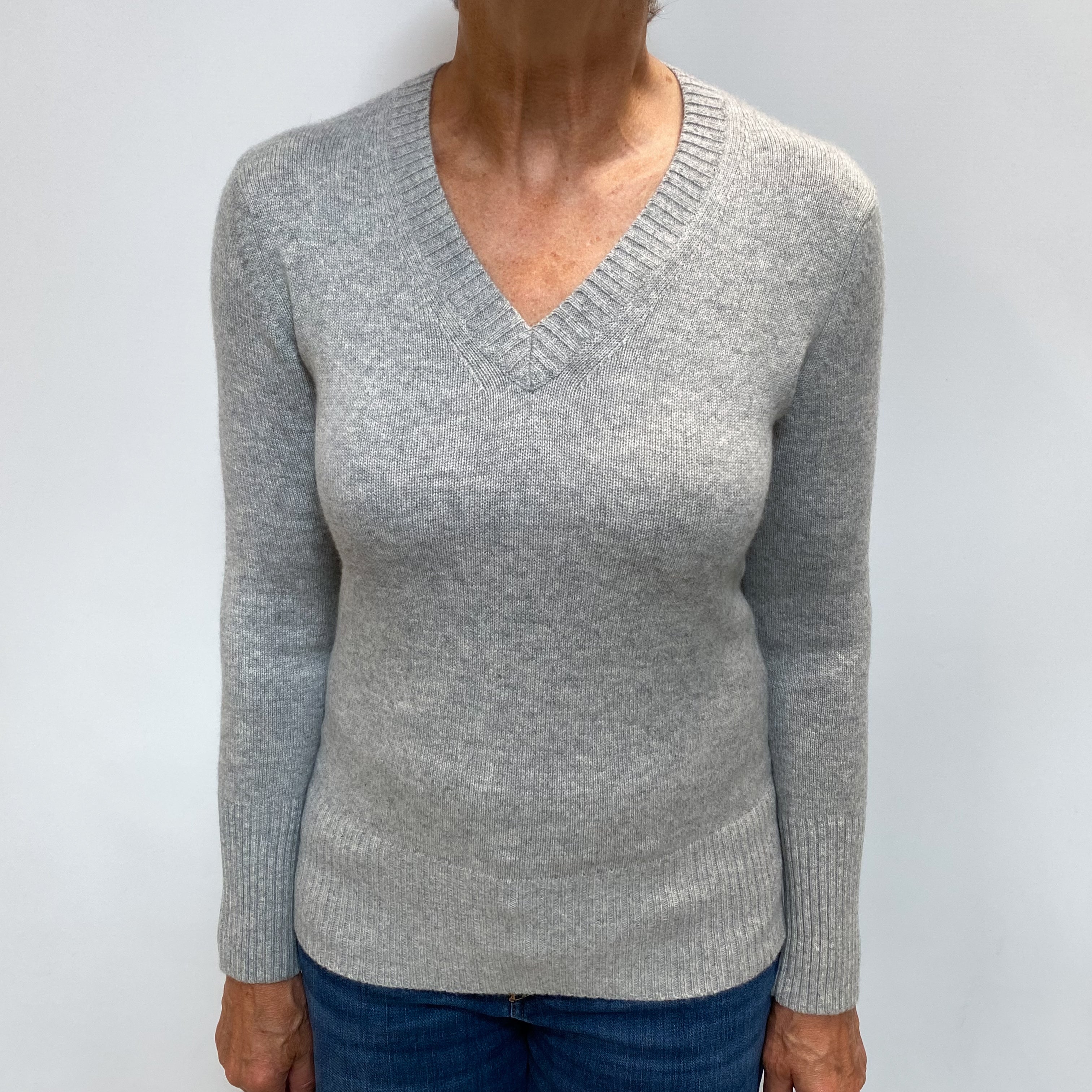 Smoke Grey Cashmere V Neck Jumper Medium