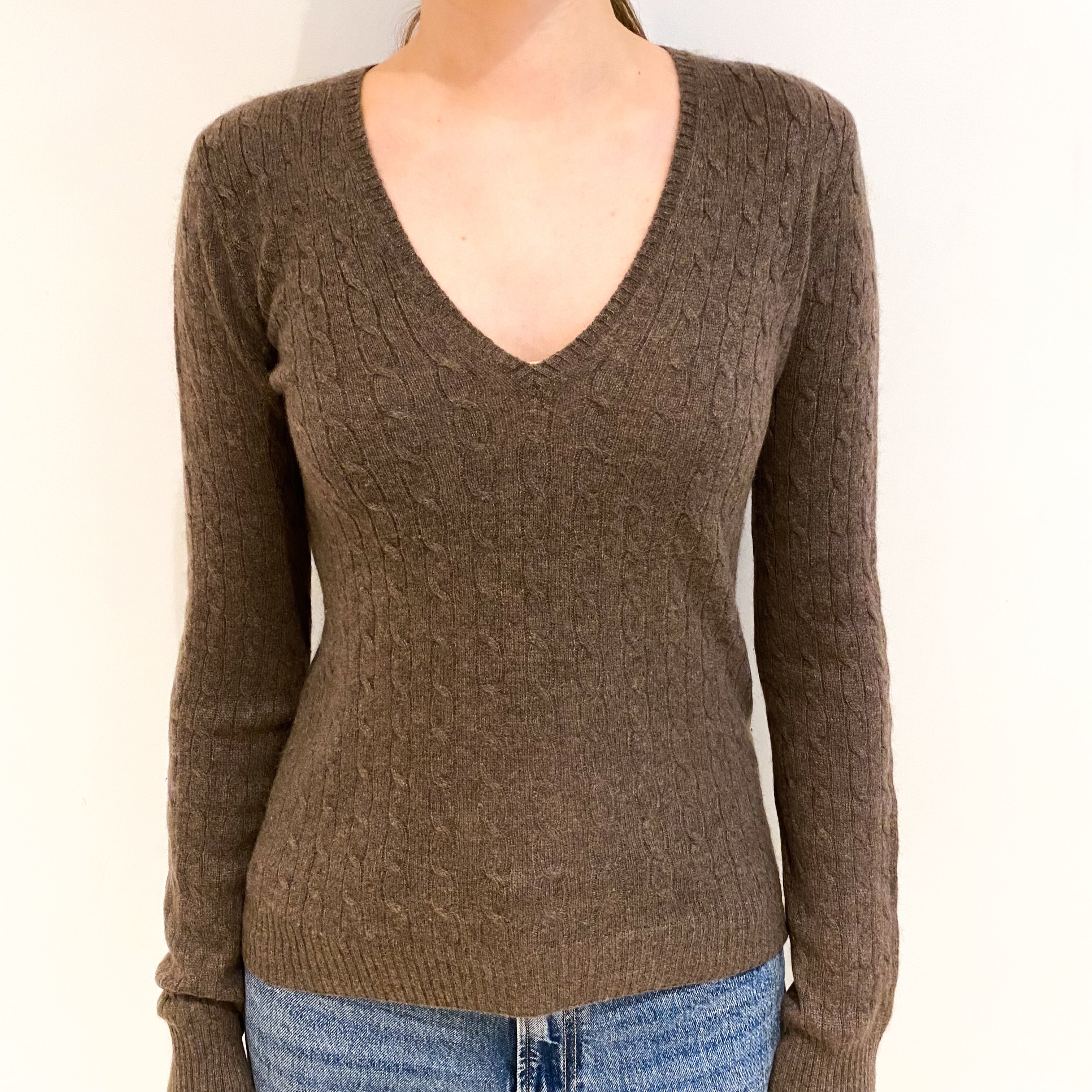 Donkey Brown Cashmere V Neck Jumper Extra Small