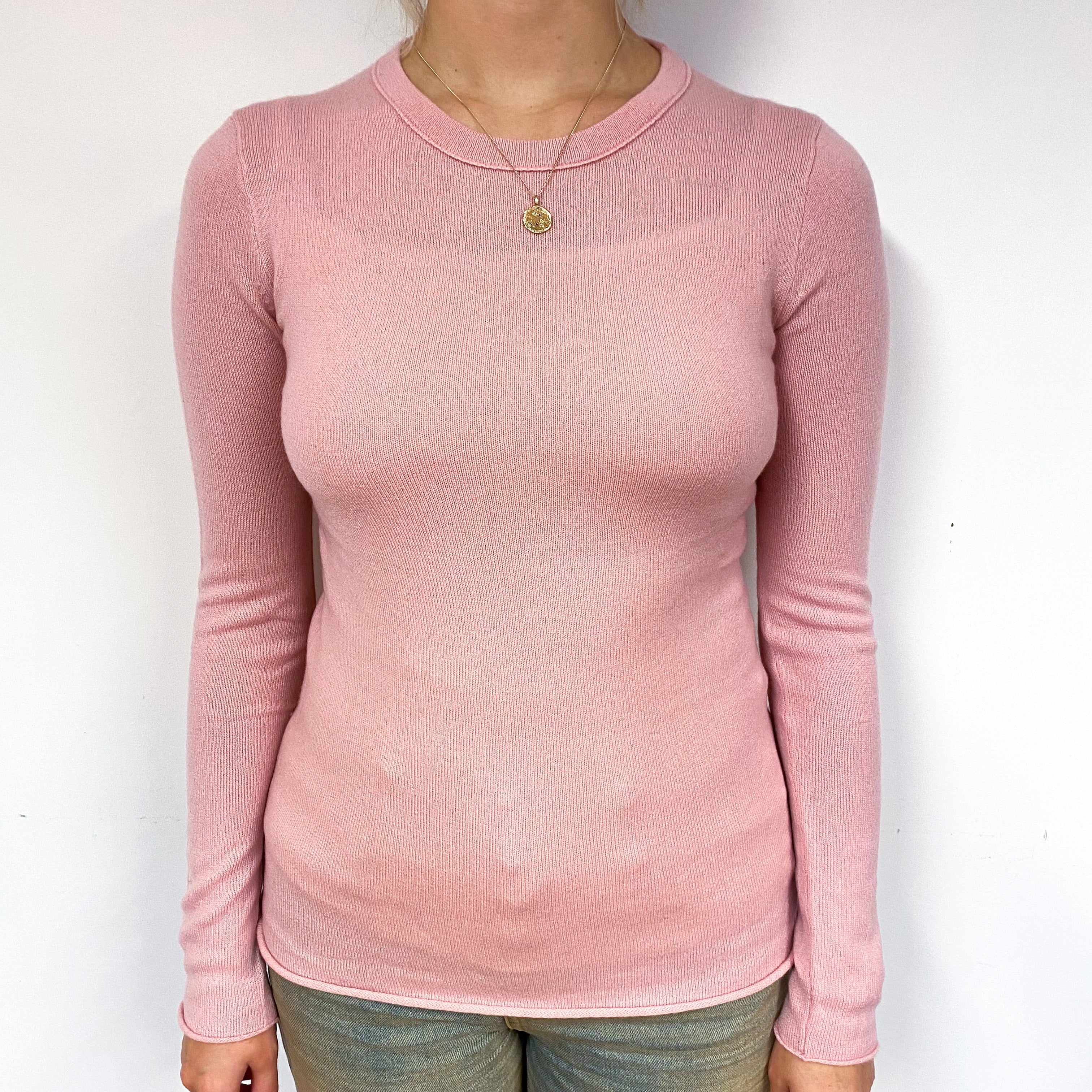 Carnation Pink Cashmere Crew Neck Jumper Small