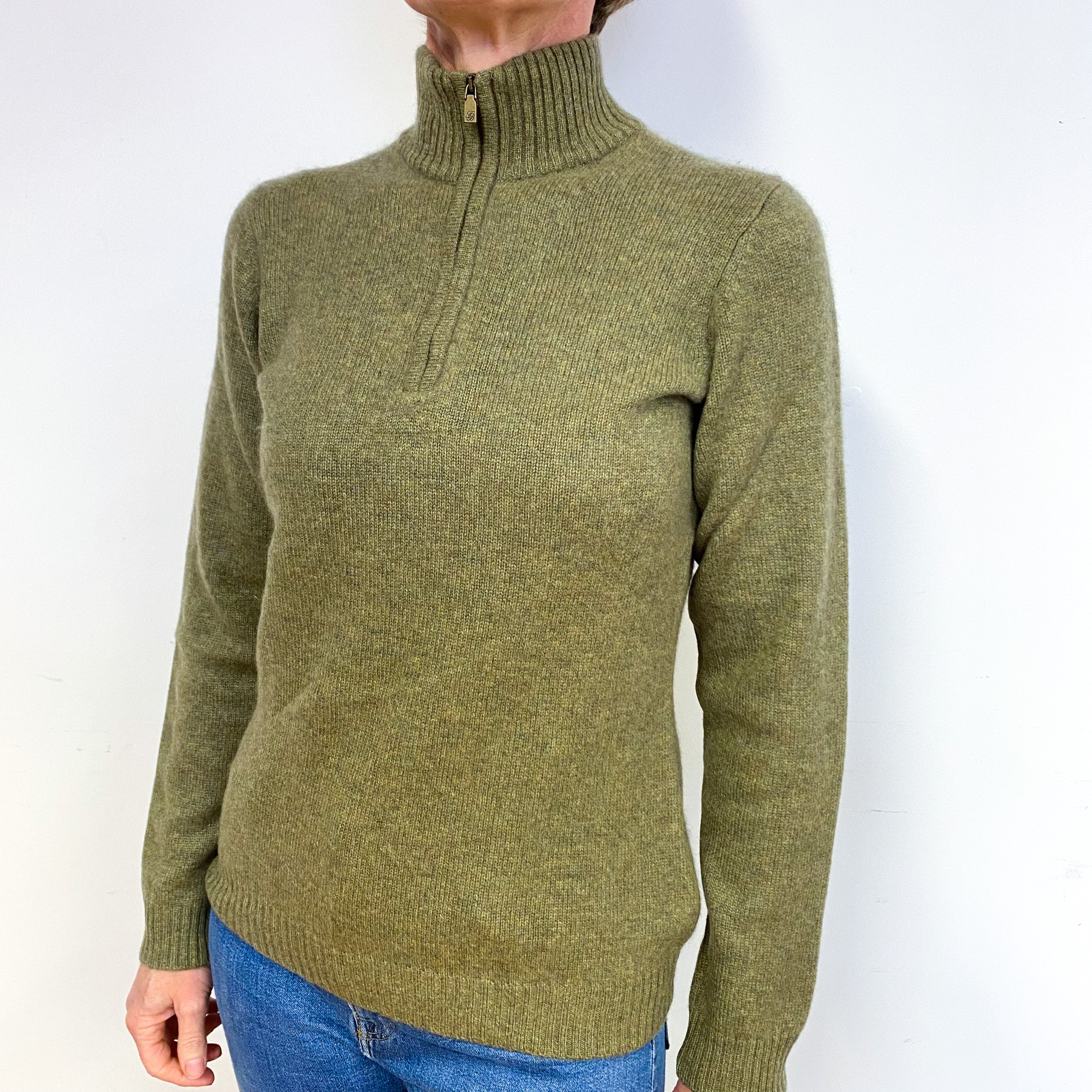 Olive Green Cashmere Polo Neck Jumper Medium