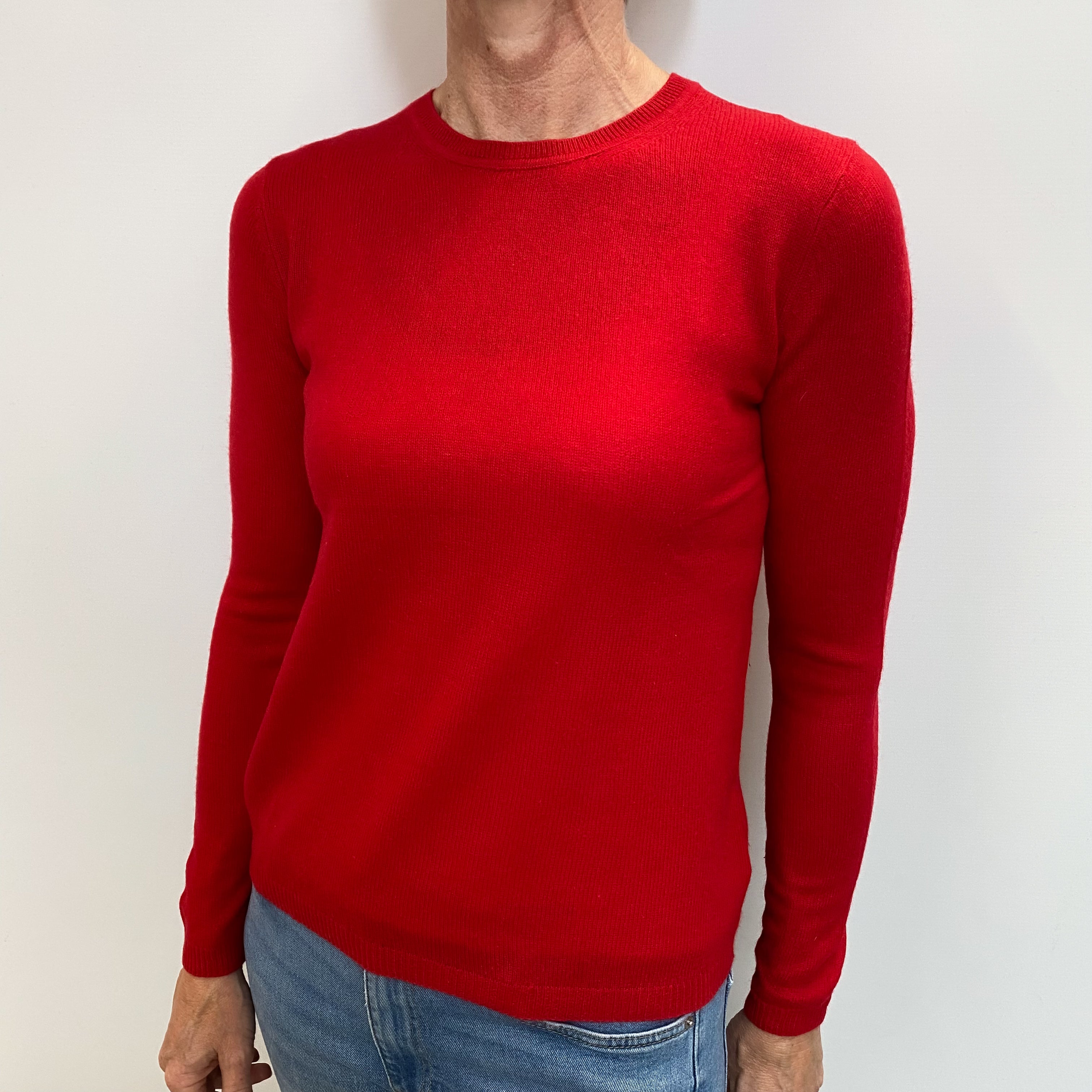 Scarlet Red Lightweight Cashmere Crew Neck Jumper Small