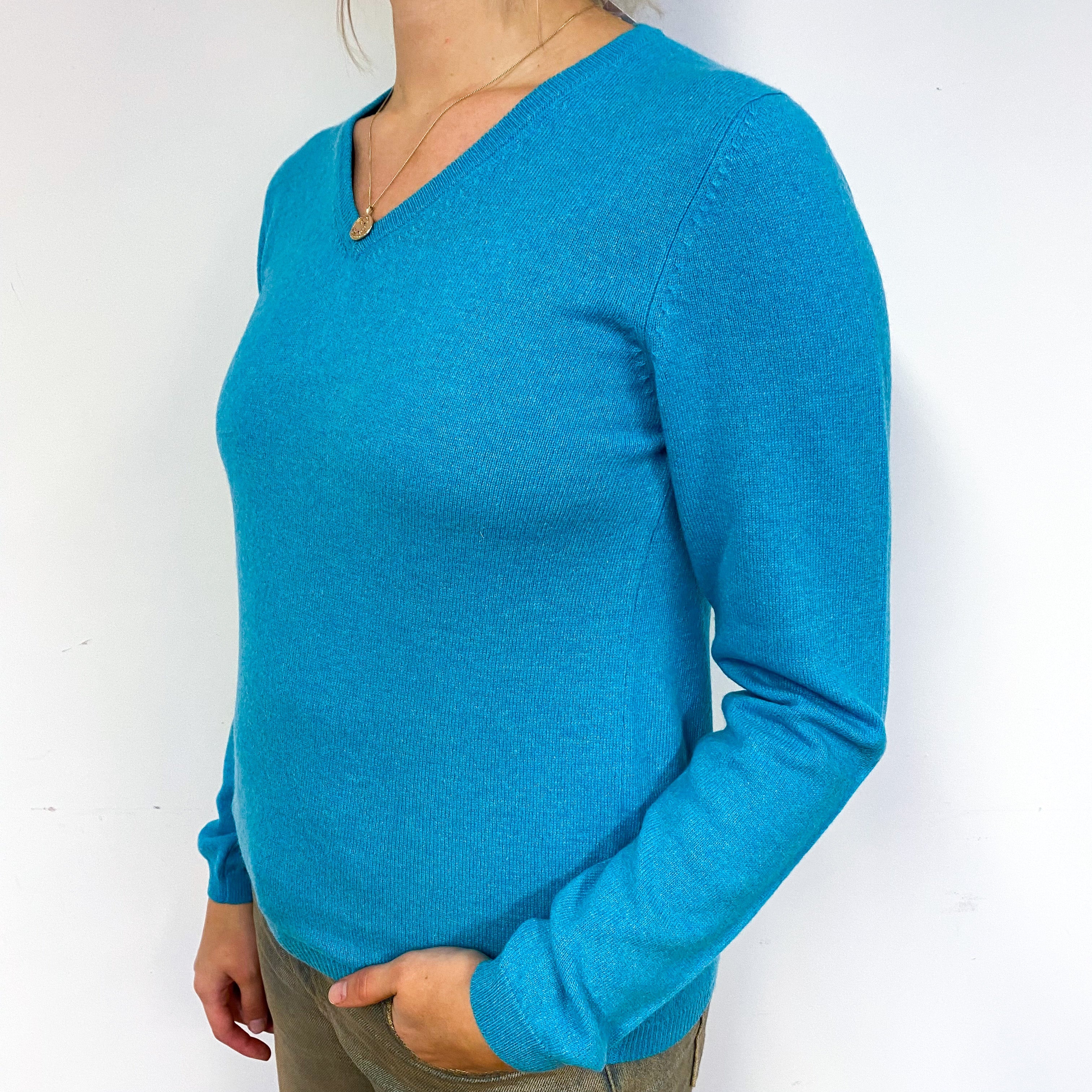 Aqua Blue Cashmere V-Neck Jumper Small