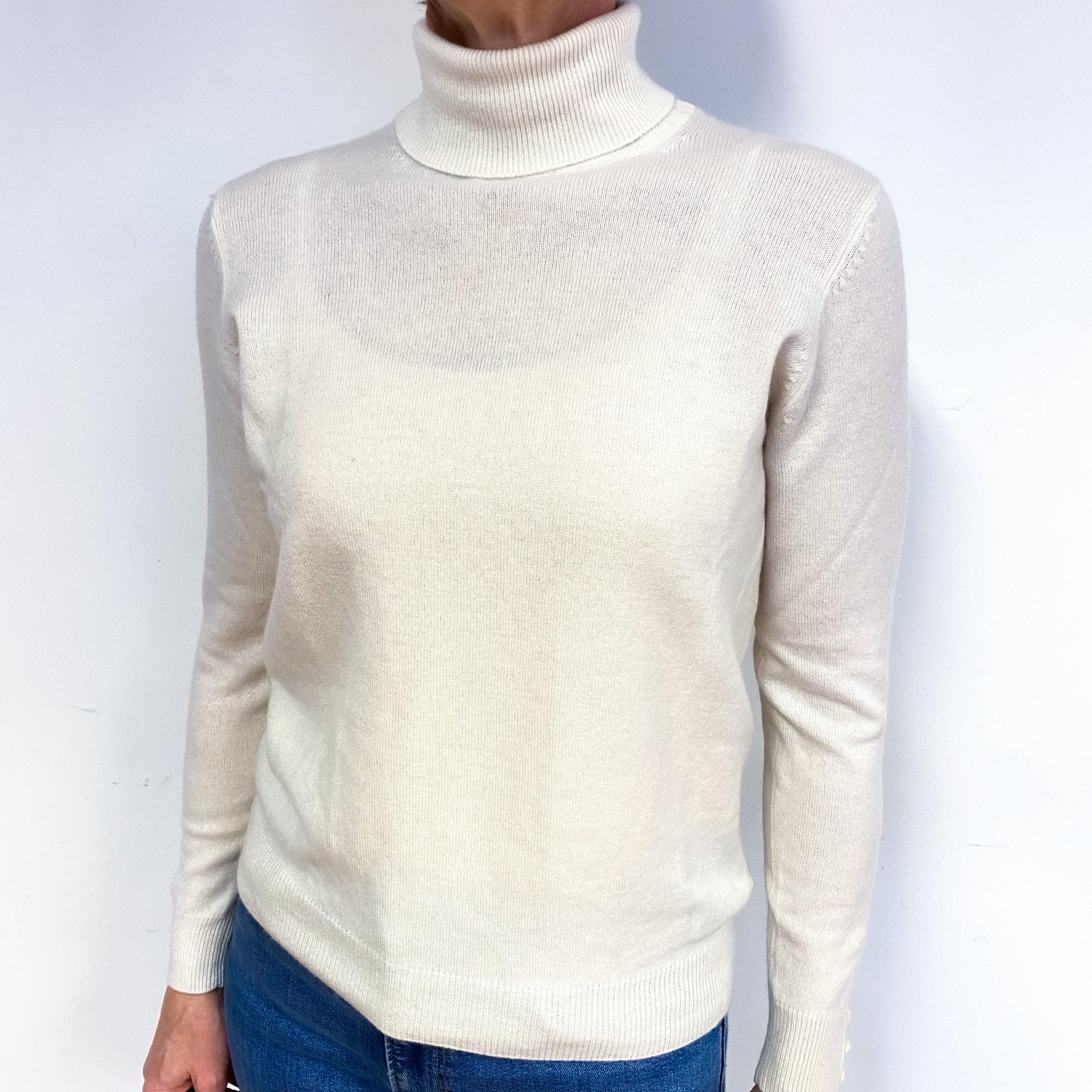 Winter White Cashmere Polo Neck Jumper Medium