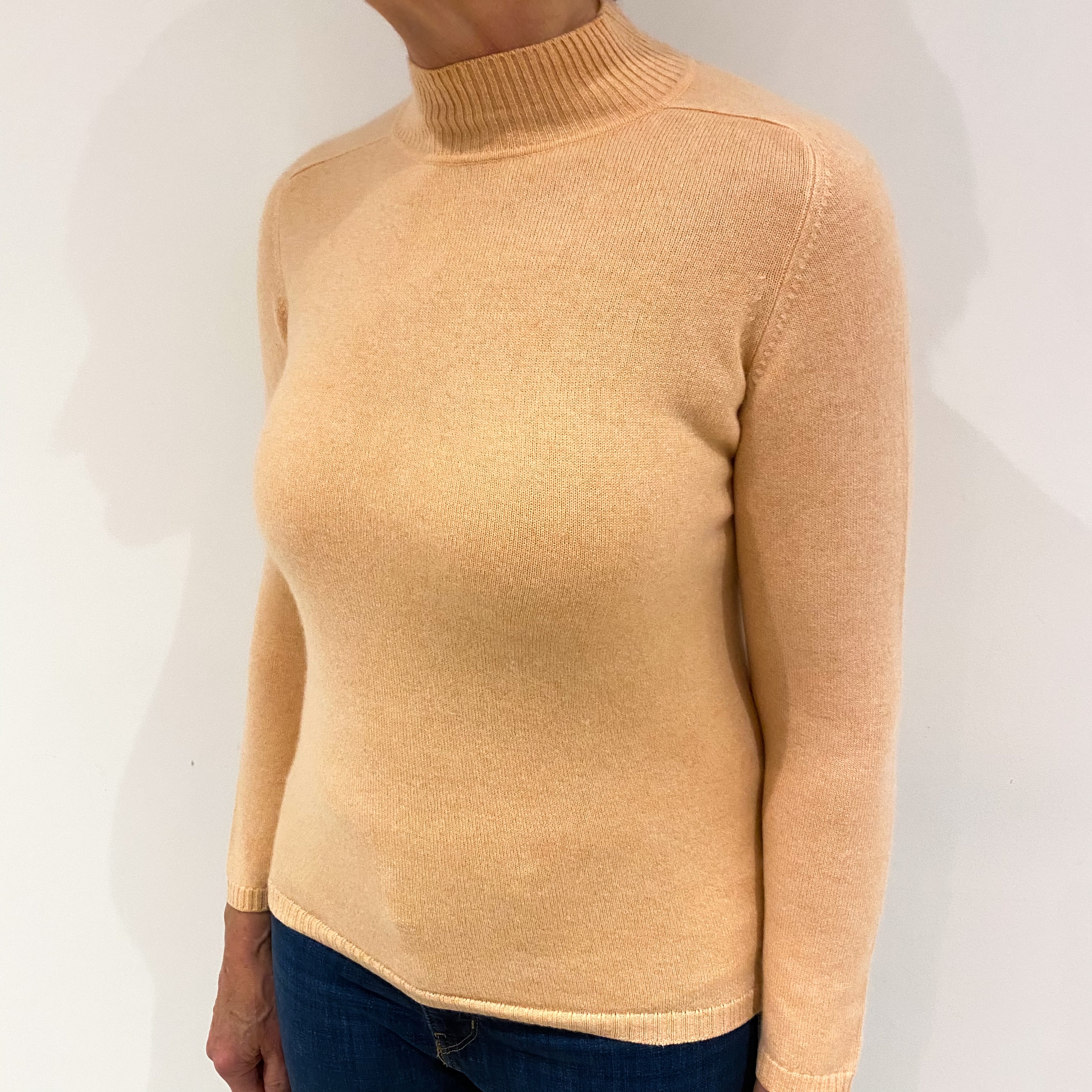 Peach Pink Cashmere Turtle Neck Slim Fit Jumper Medium