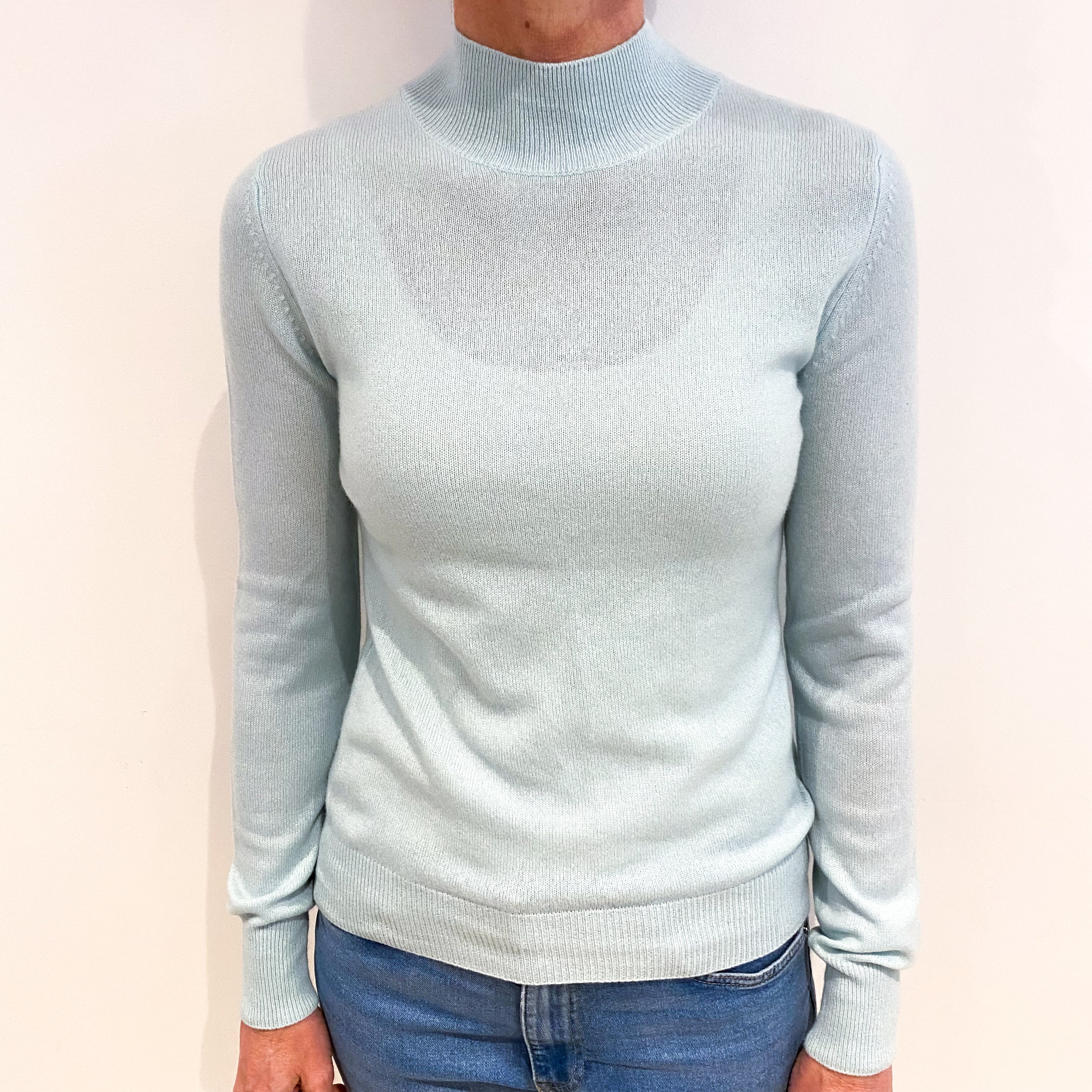 Opal Blue Cashmere Turtle Neck Jumper Small