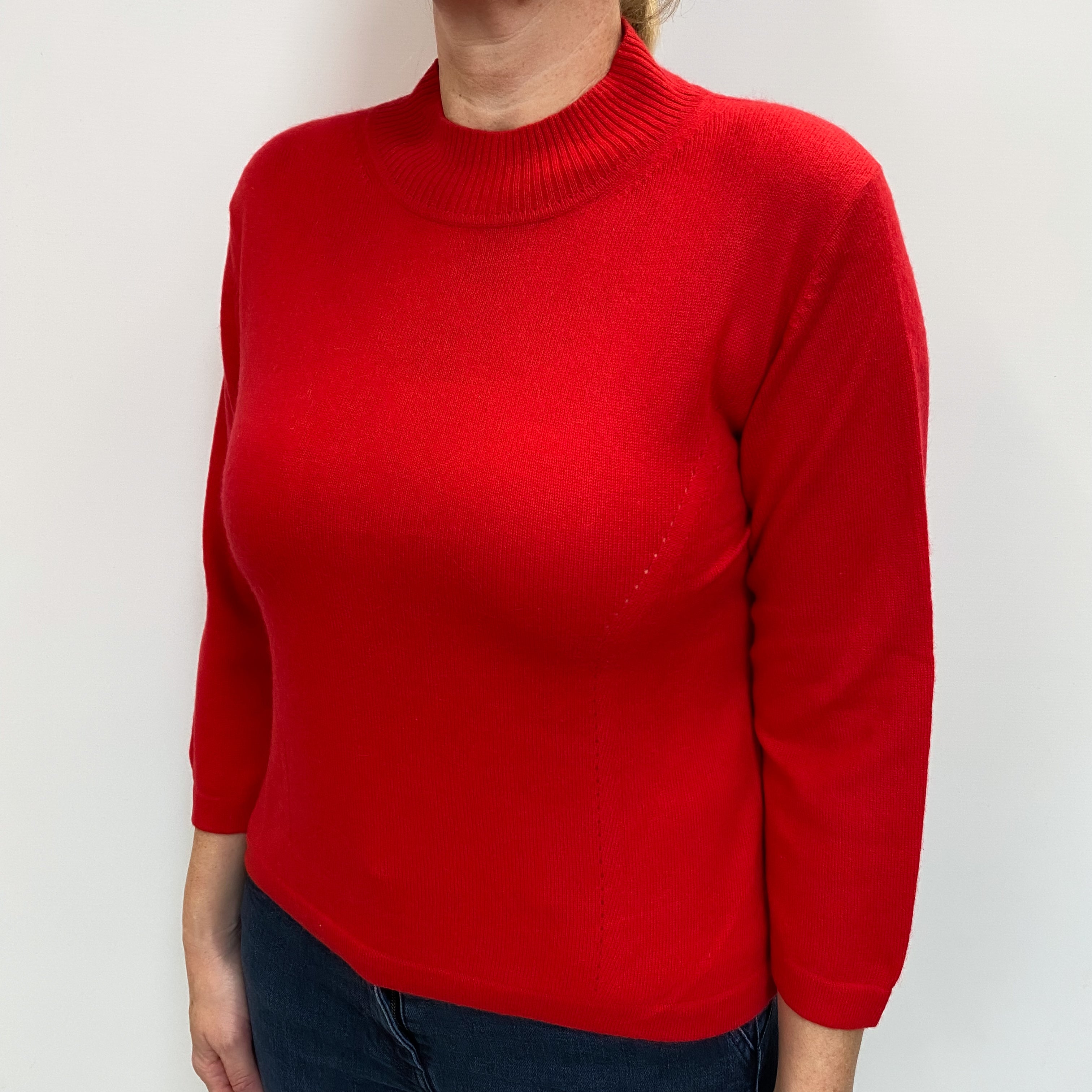 Vermillion Red Cashmere Turtle Neck Jumper Large