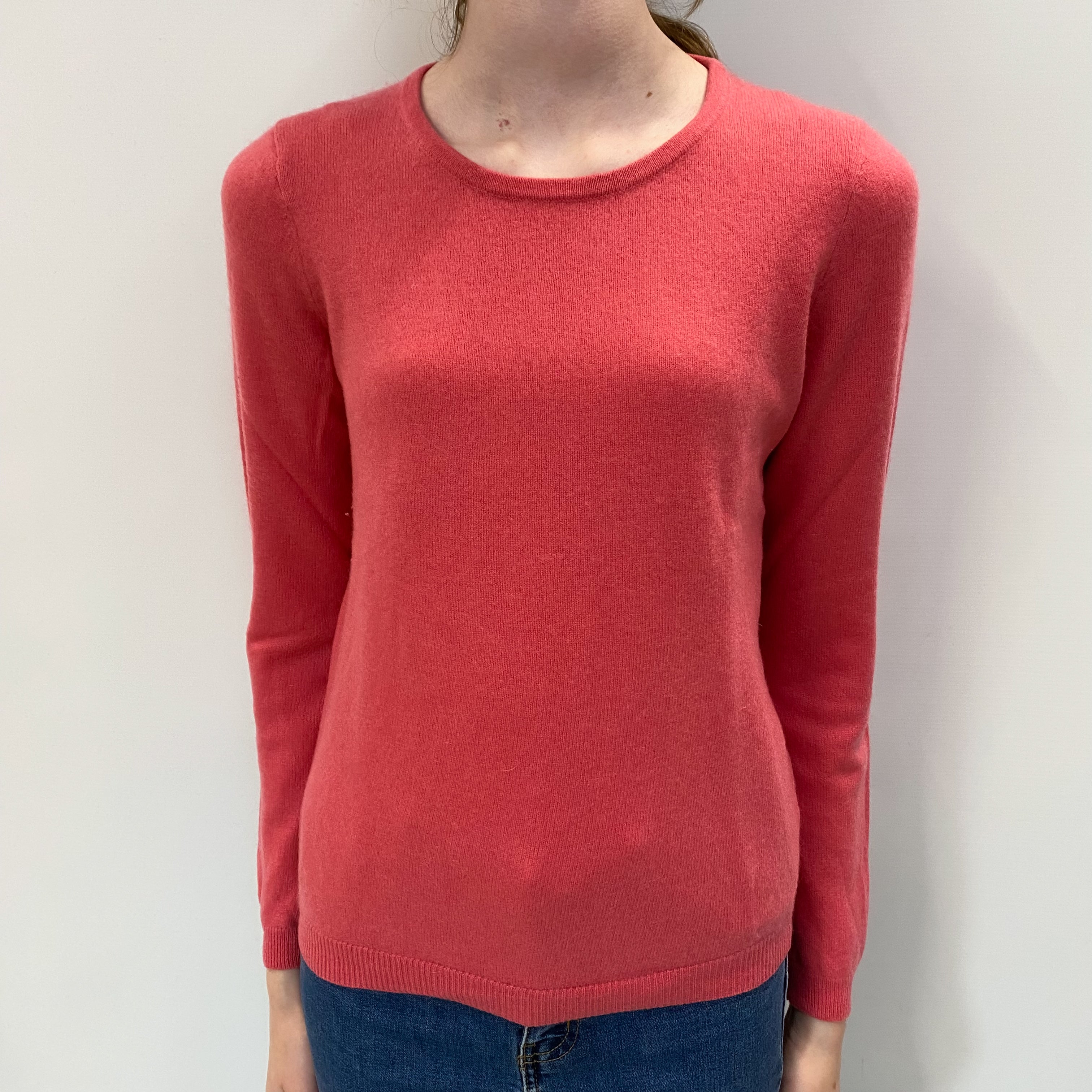 Deep Flamingo Pink Cashmere Crew Neck Jumper Extra Small