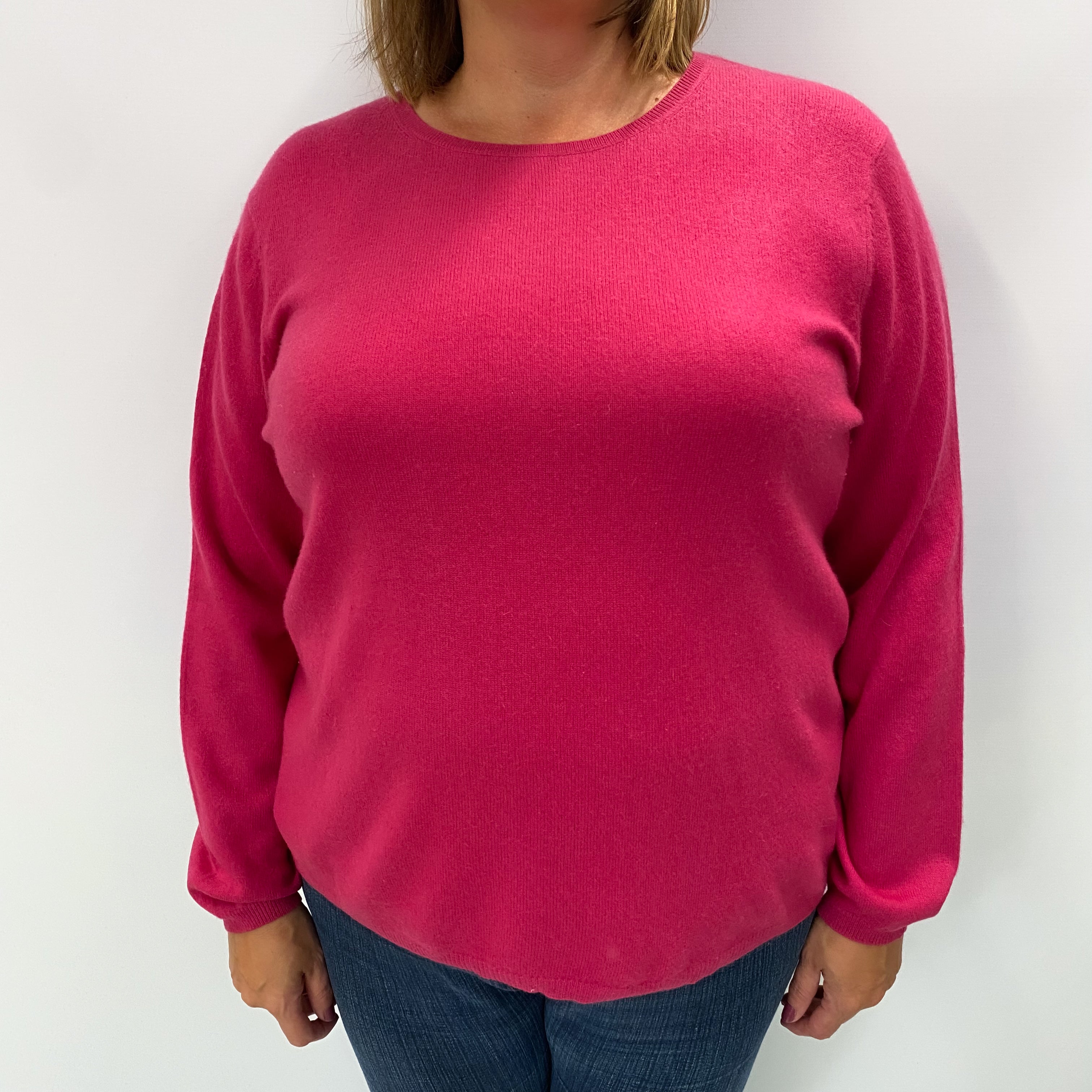 Fuchsia Pink Cashmere Crew Neck Jumper Extra Extra Large