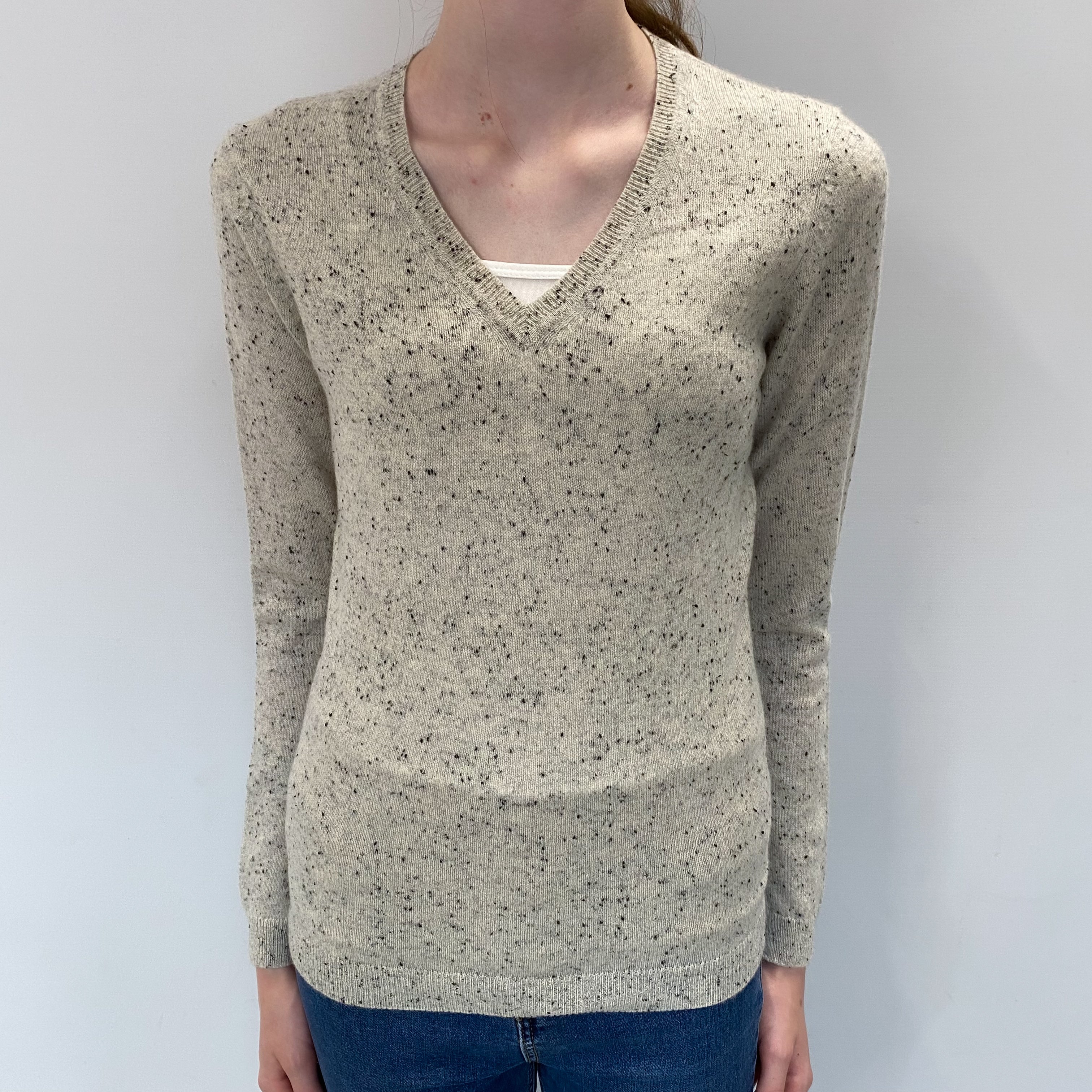 Grey Flecked Cashmere V Neck Jumper Extra Small