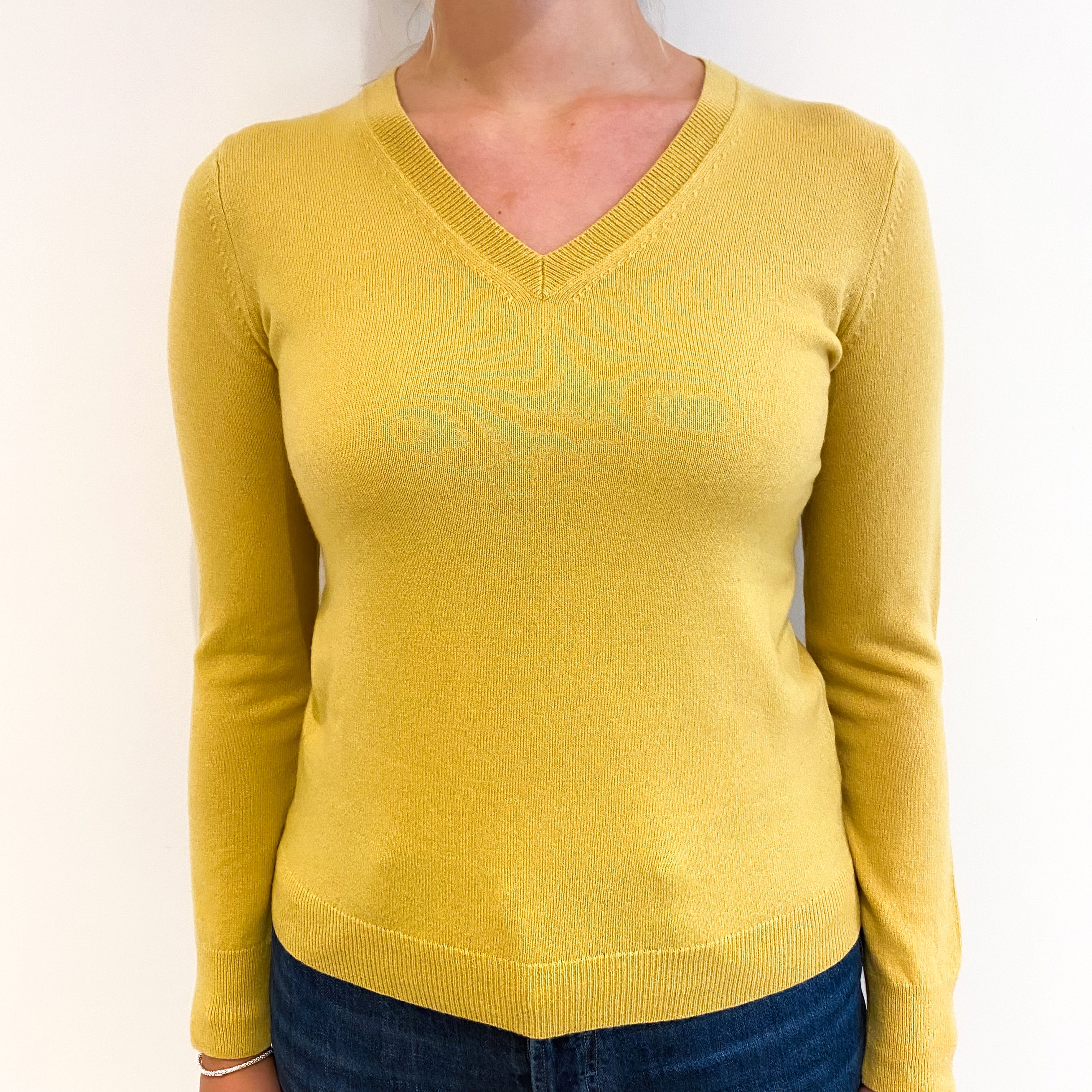 Pollen Yellow Cashmere V-Neck Jumper Small