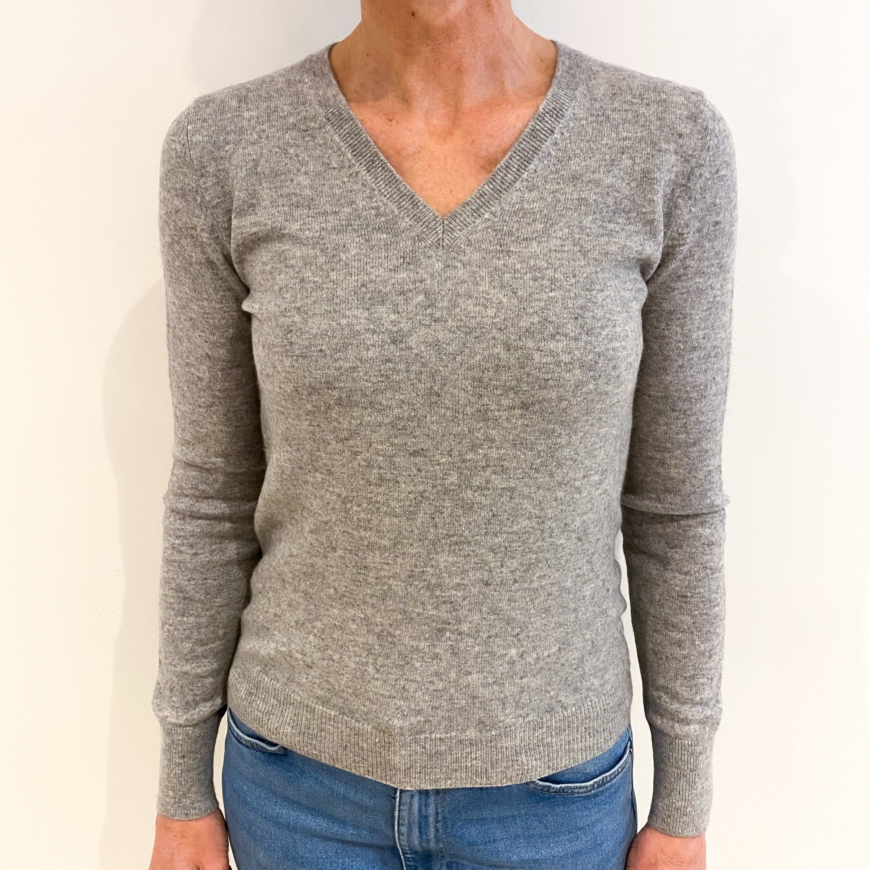 Smoke Grey Cashmere V Neck Jumper Small