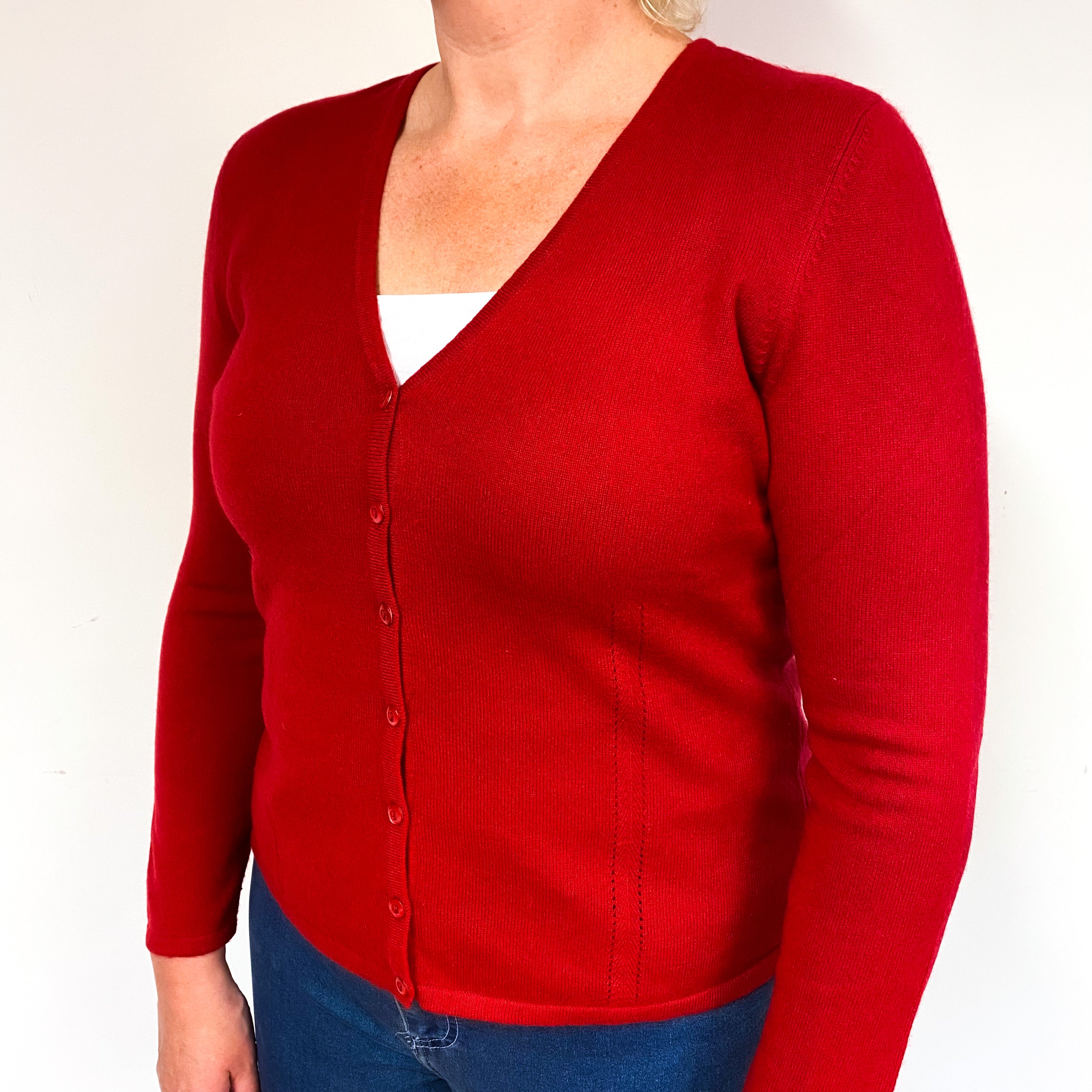 Post Box Red Cashmere V-Neck Cardigan Large/Petite