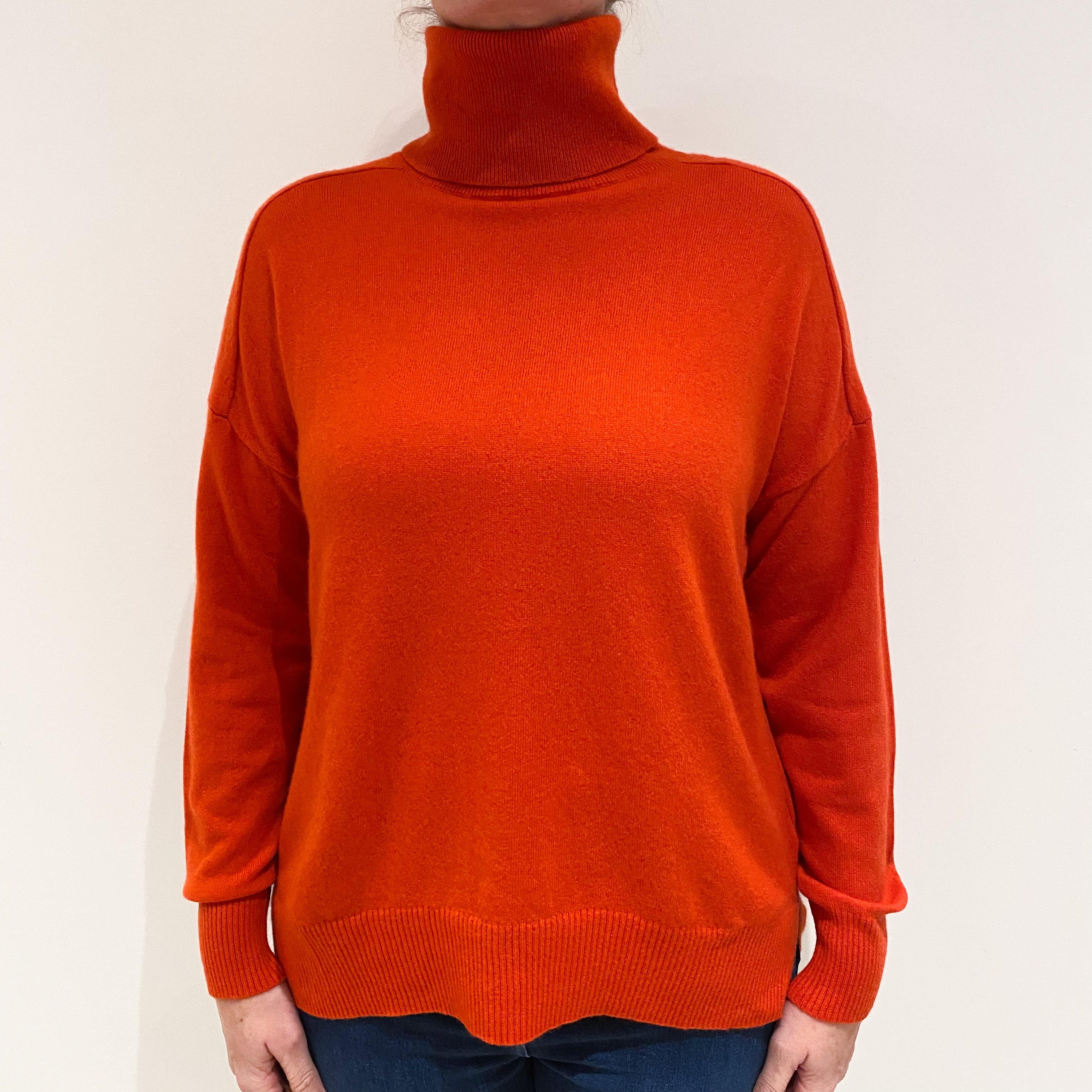 Whistles Burnt Orange Cashmere Polo Neck Jumper Large