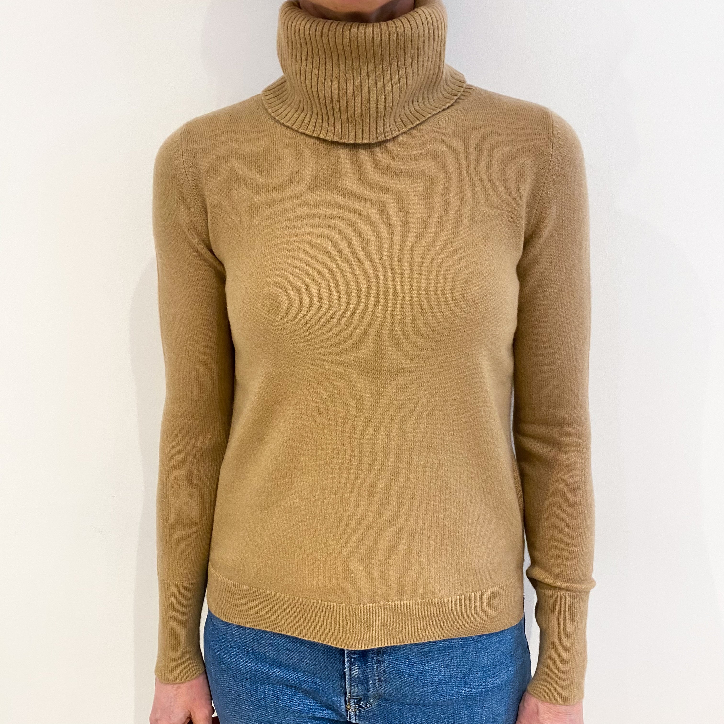 Caramel Brown Cashmere Polo Neck Jumper Small