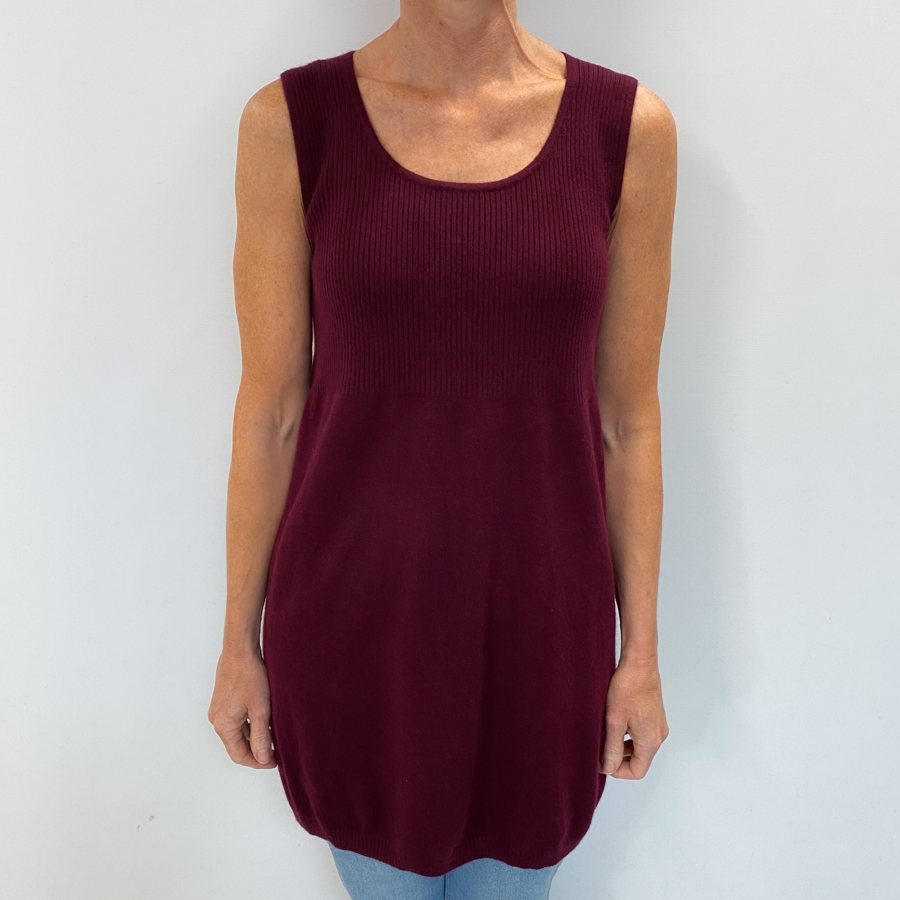 Wine Red Cashmere Scoop Neck Sleeveless Tunic Jumper Small