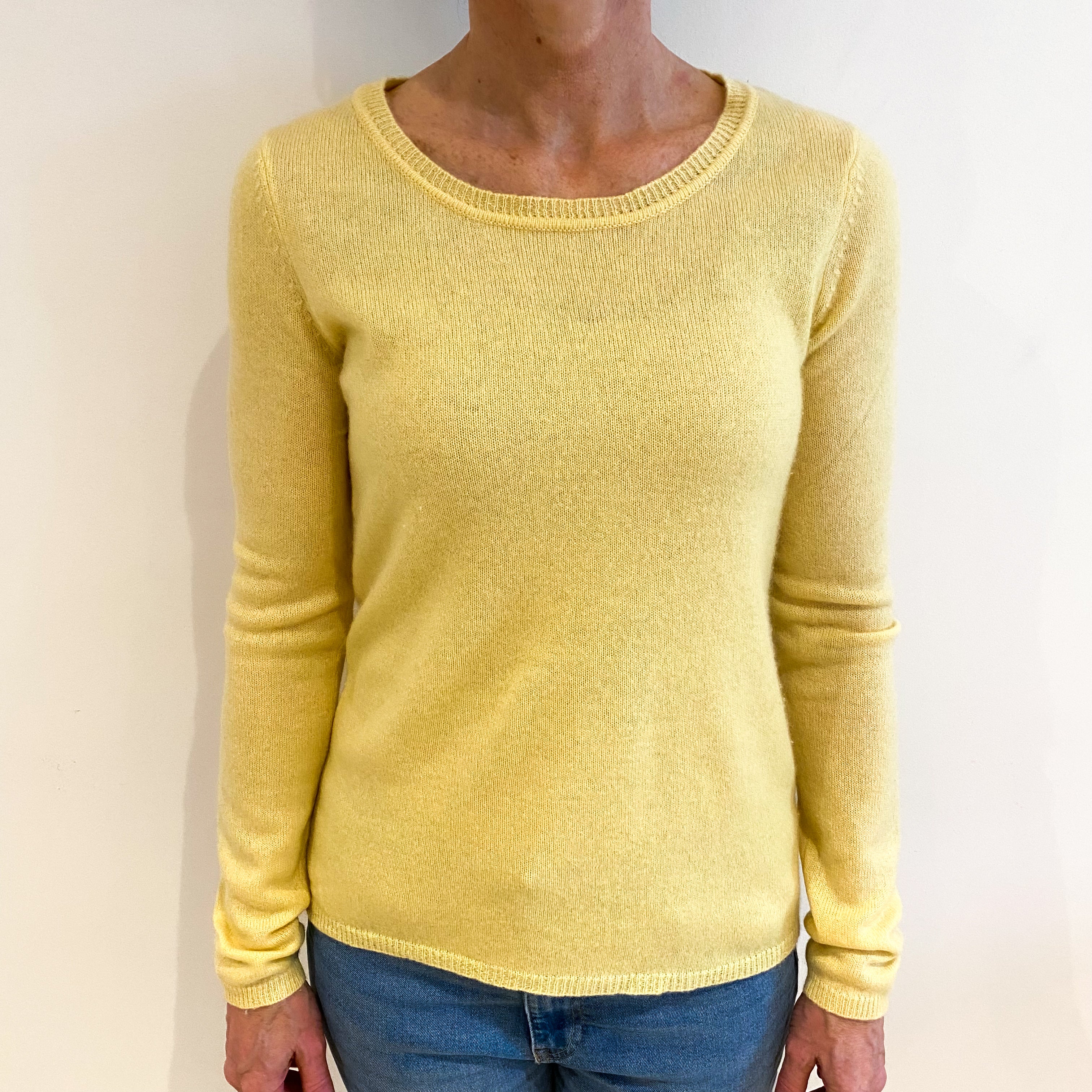 Primrose Yellow Cashmere Crew Neck Jumper Small