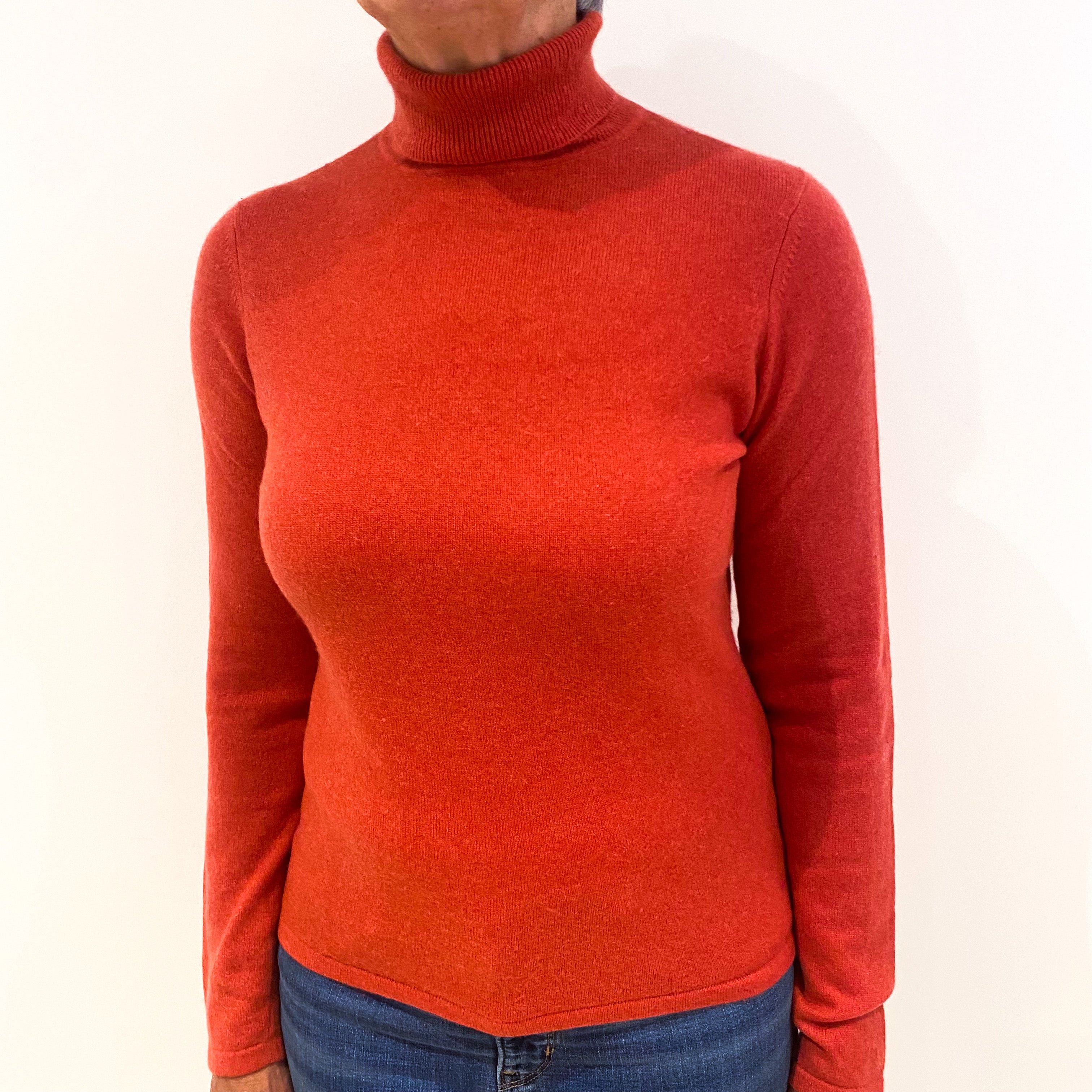 Vermilion Orange Cashmere Polo Neck Jumper Medium