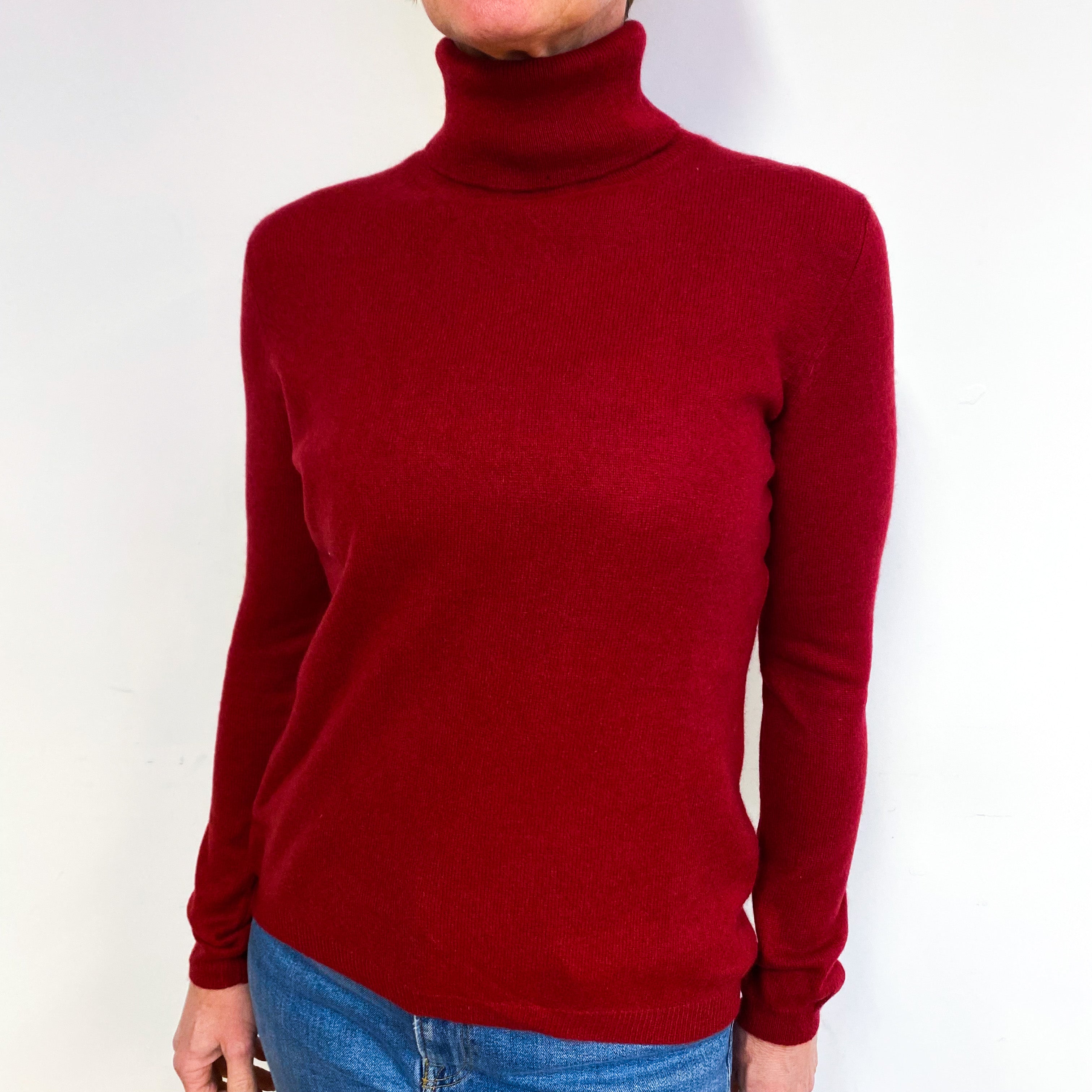 Burgundy Red Cashmere Polo Neck Jumper Medium