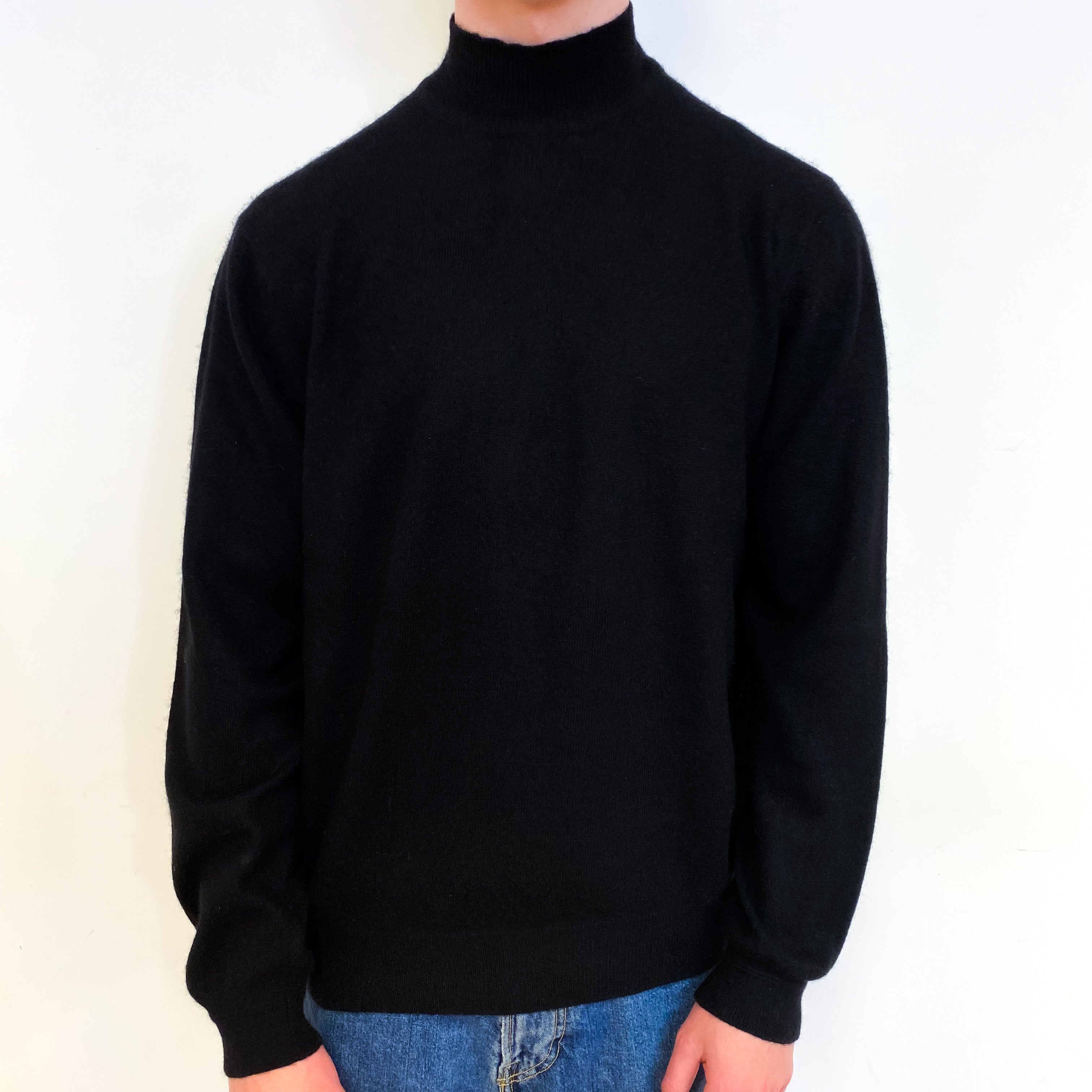 Men's Black Cashmere Turtle Neck Jumper Small