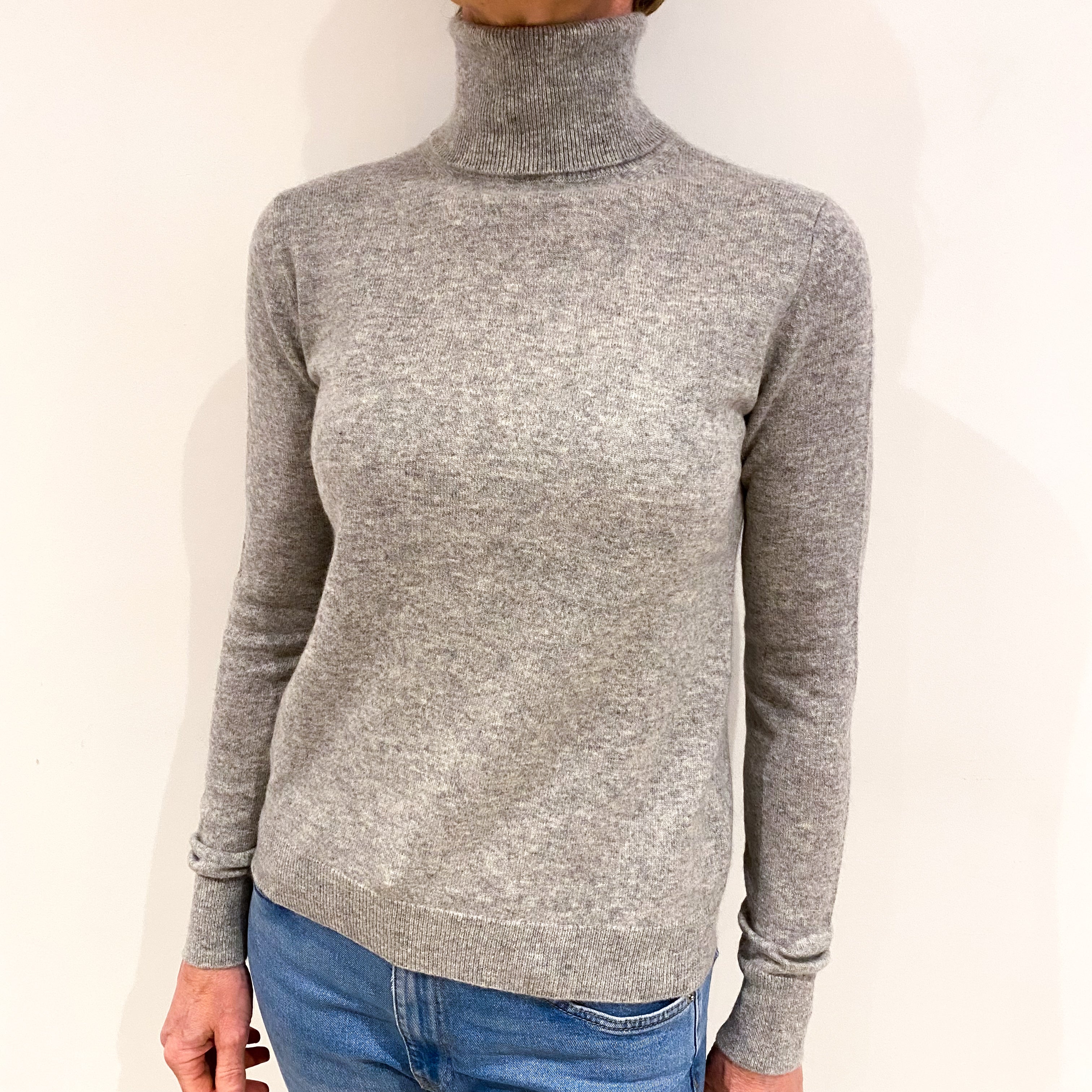 Smoke Grey Cashmere Polo Neck Jumper Small