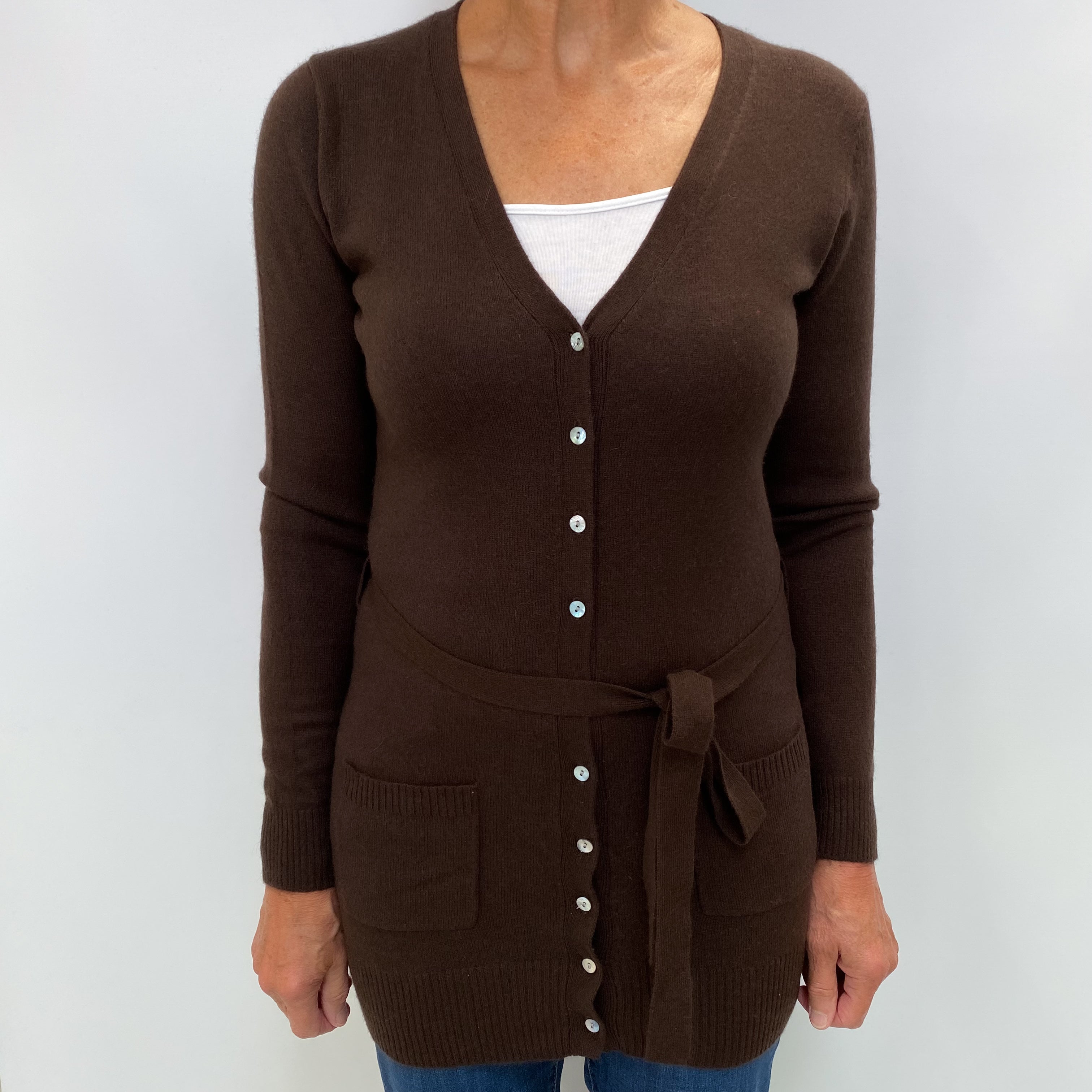 Chocolate Brown Cashmere V Neck Cardigan Medium