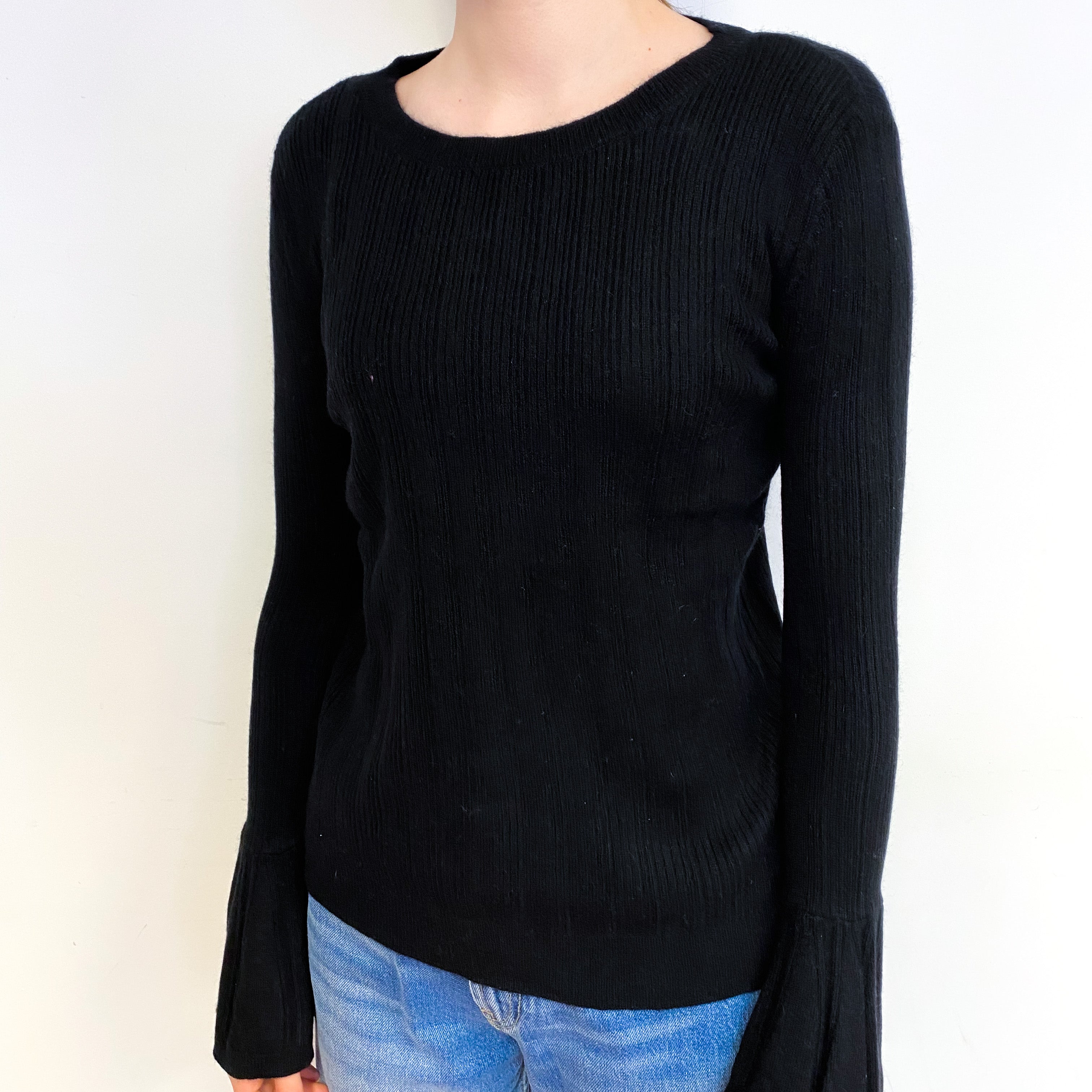 Black Bell Cuff Cashmere Crew Neck Jumper Extra Small