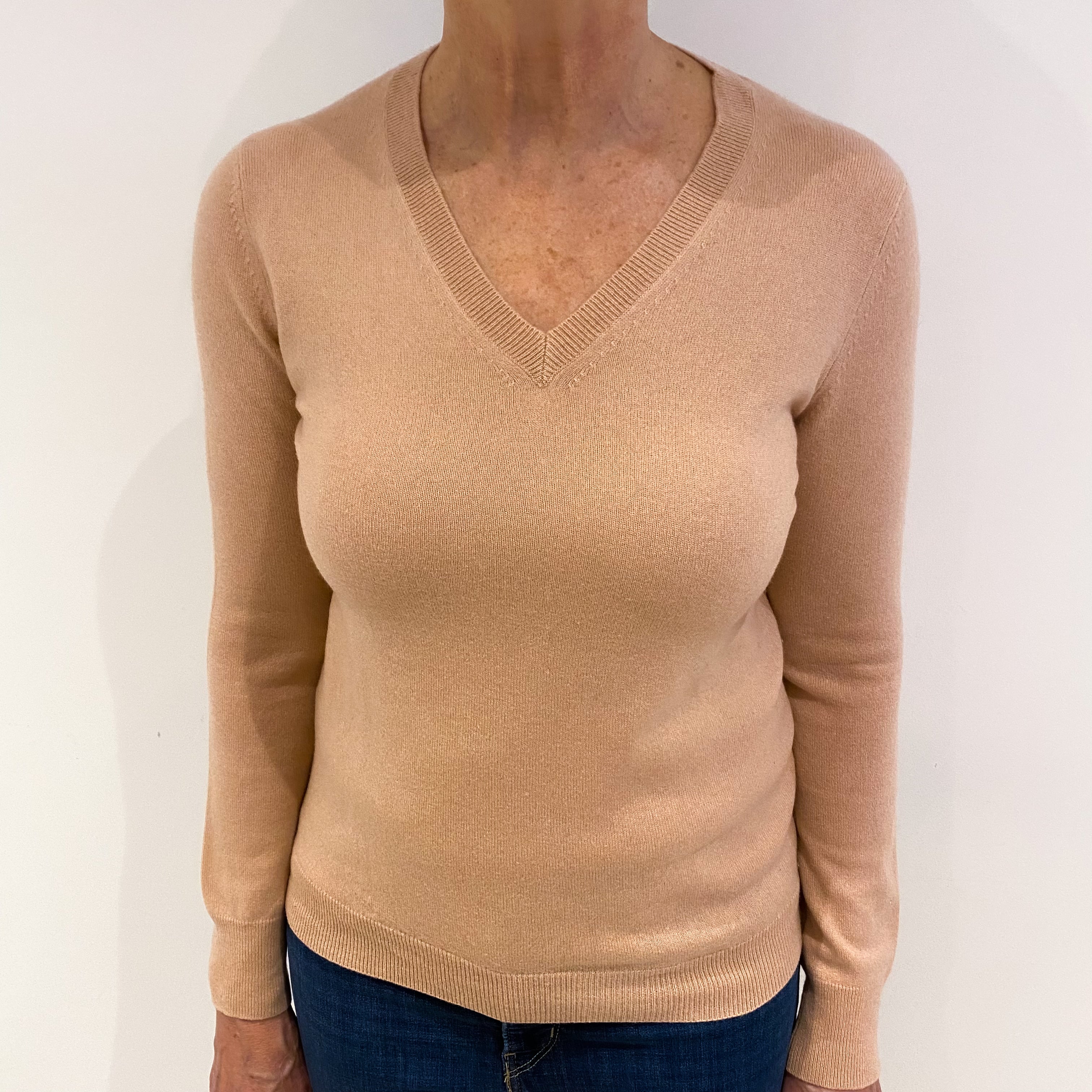 Peachy Pink Cashmere V Neck Jumper Medium