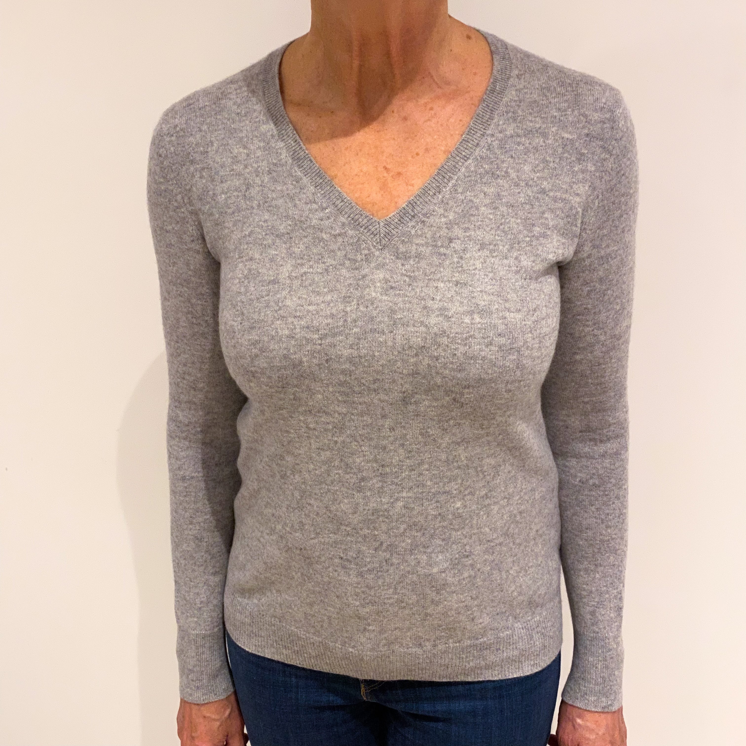 Smoke Grey Cashmere V Neck Jumper Medium