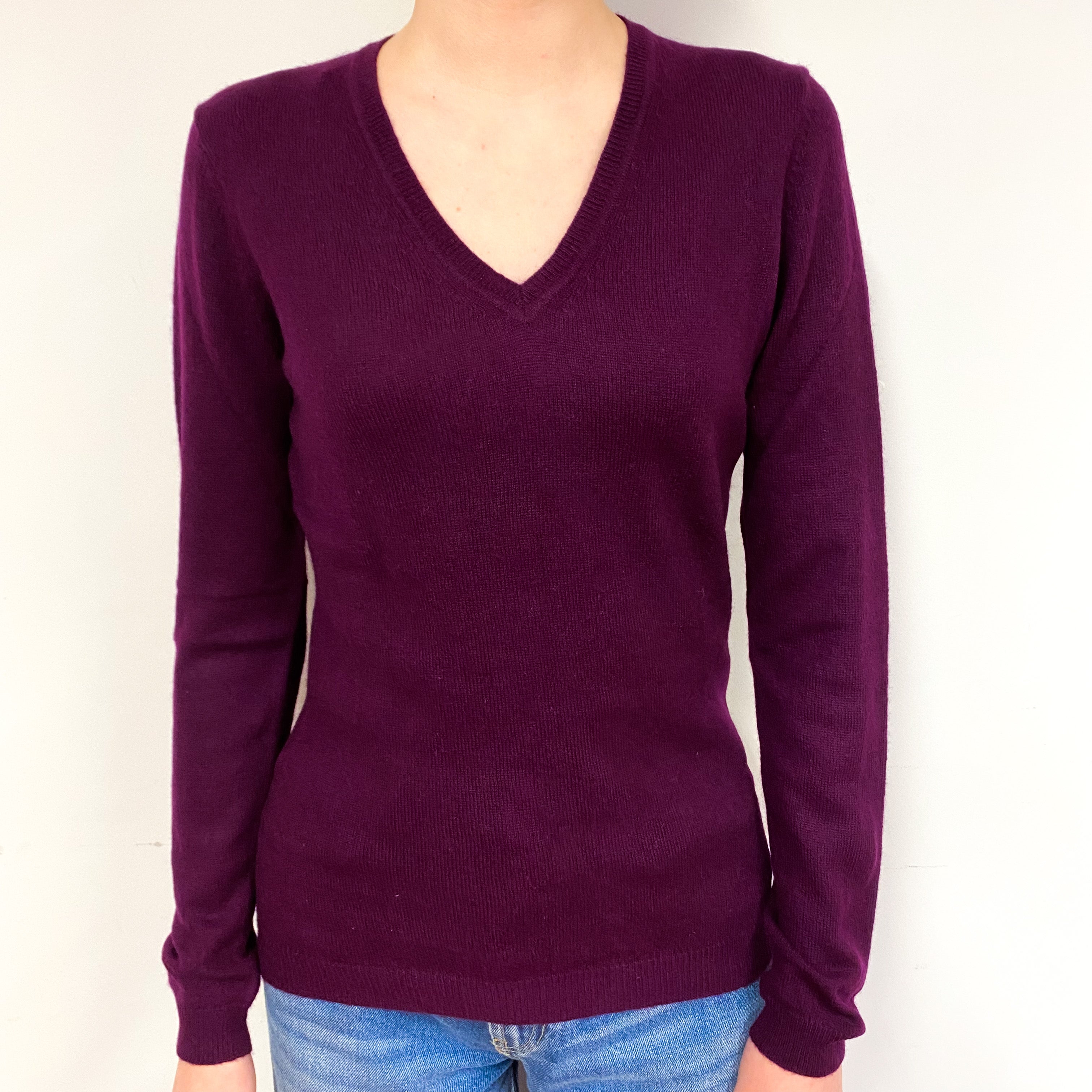 Mulberry Purple Cashmere V-Neck Jumper Extra Small