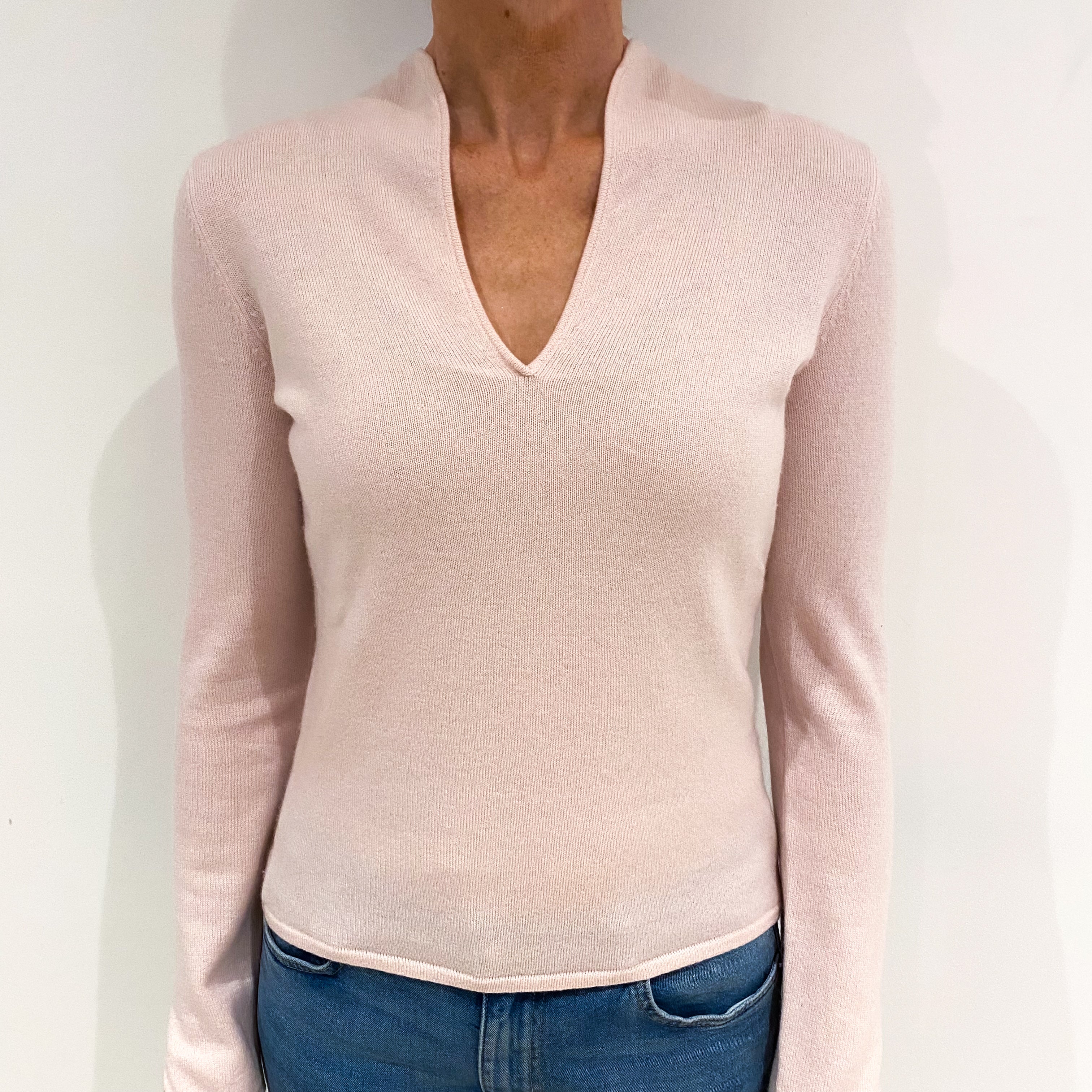 Ice Pink Cashmere V Neck Jumper Small