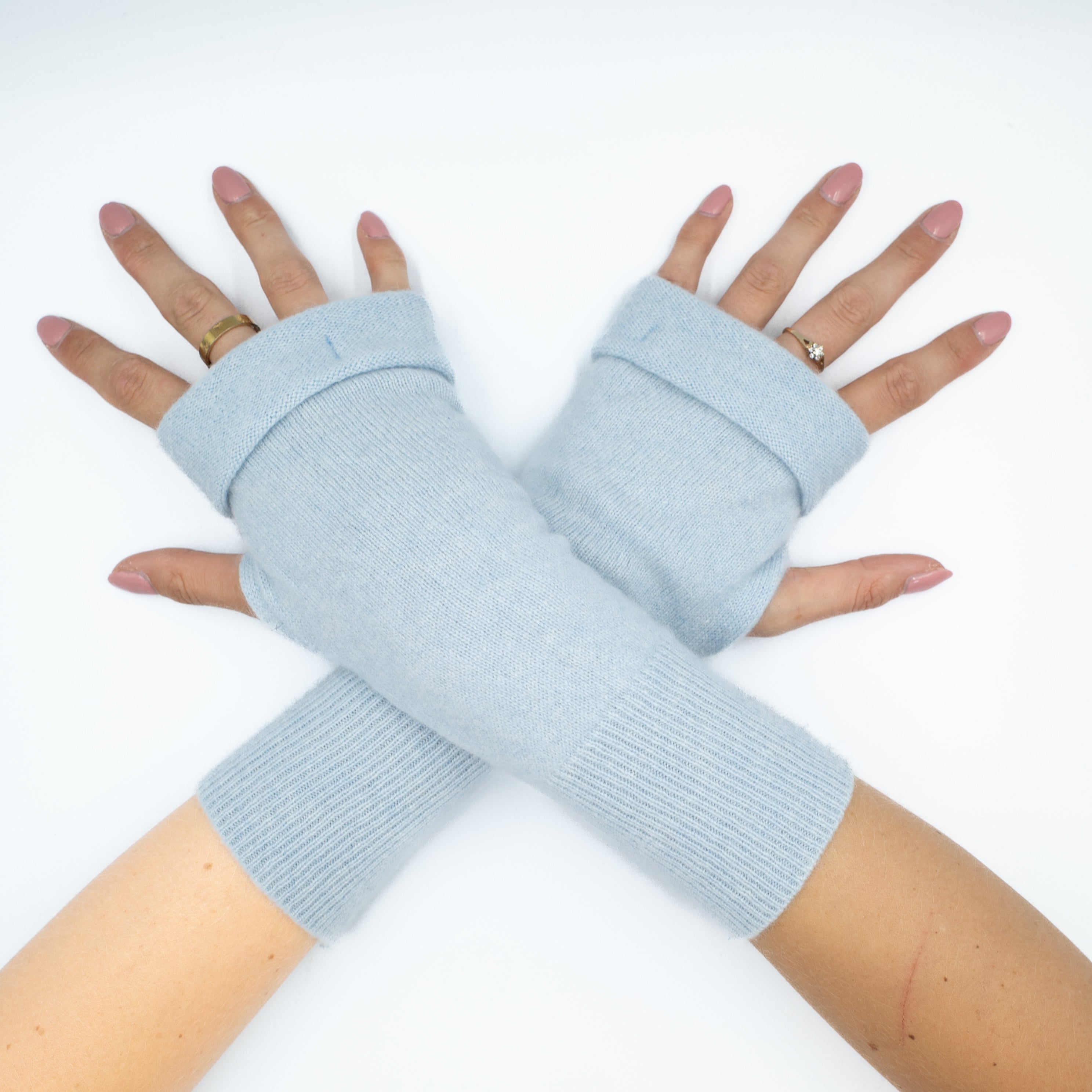 Pale Sky Blue Fingerless Gloves