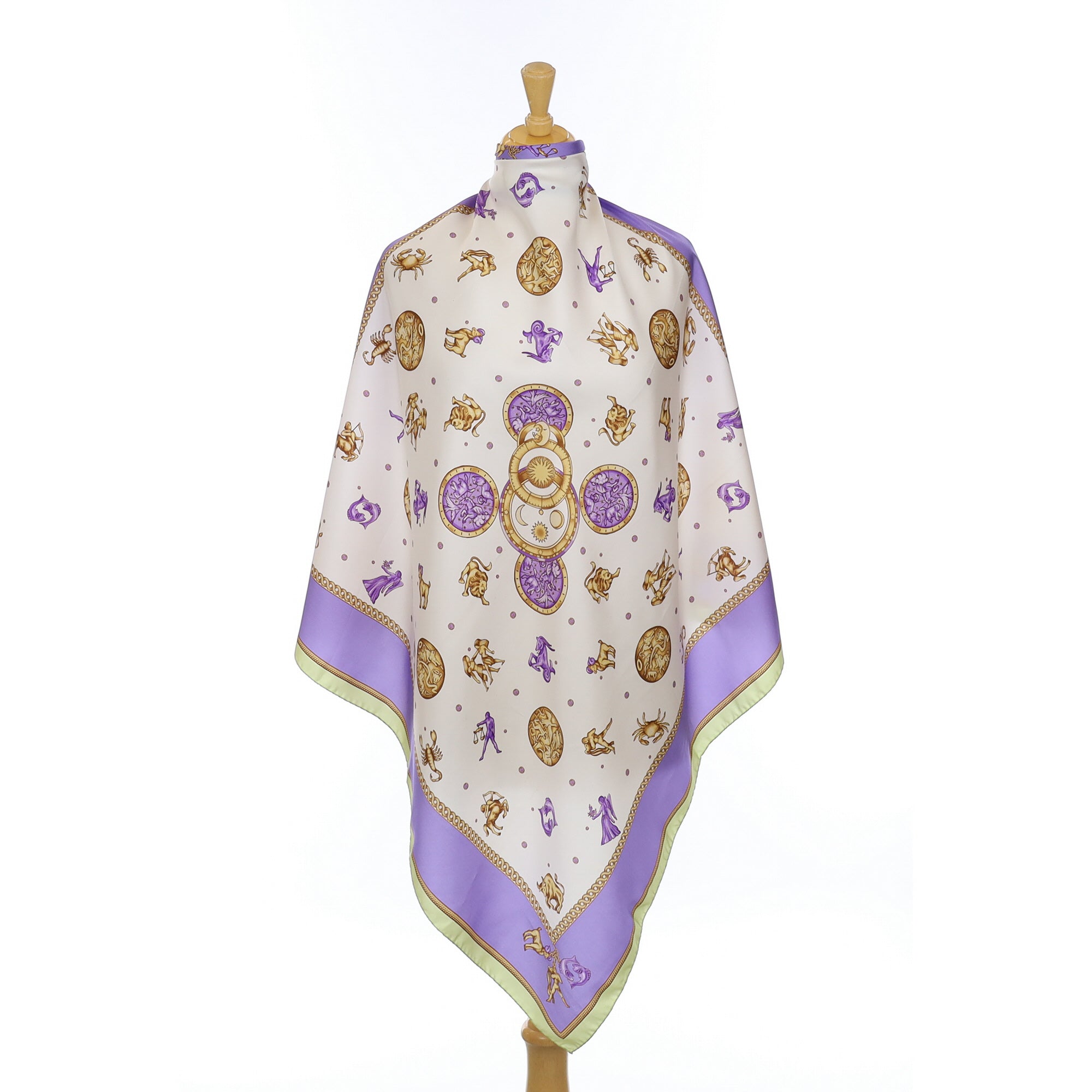 Immaculate Trussardi Zodiac Cream and Mauve Silk Scarf