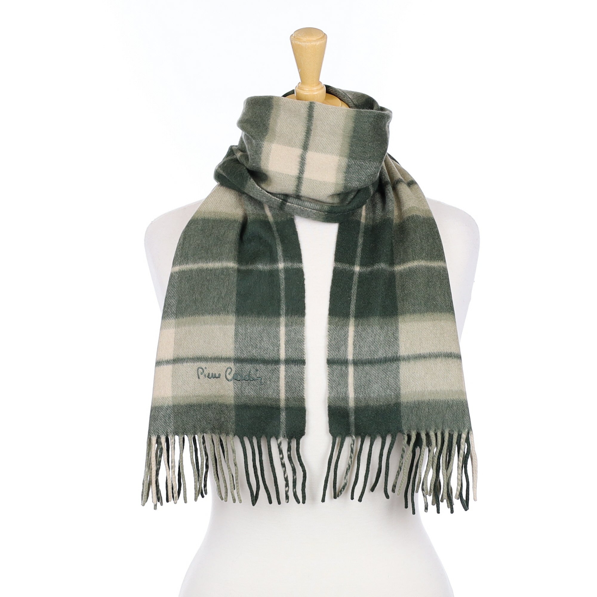 Pierre Cardin Green and Oatmeal Checked Woven Scarf