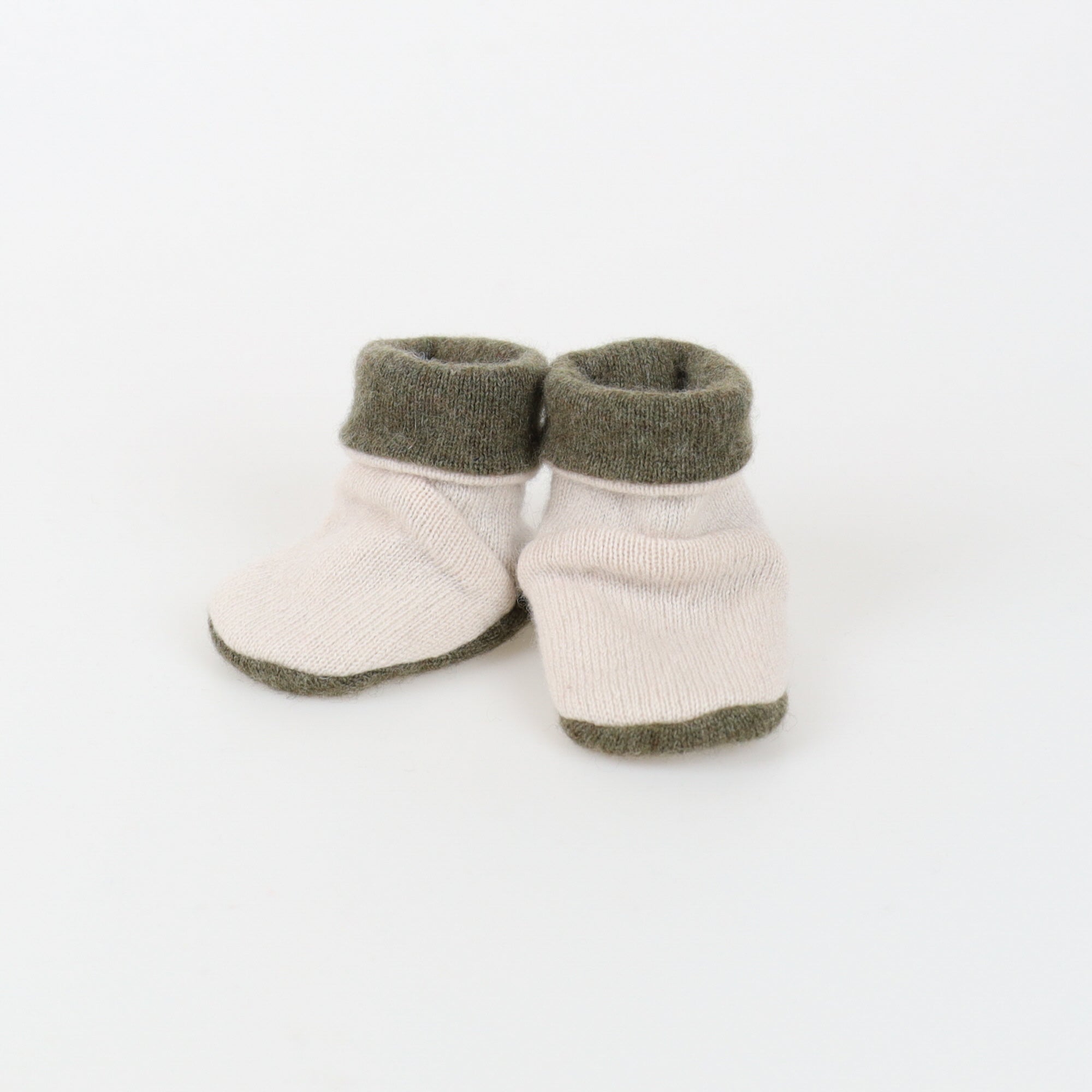 Ivory and khaki Green Cashmere Baby Boots