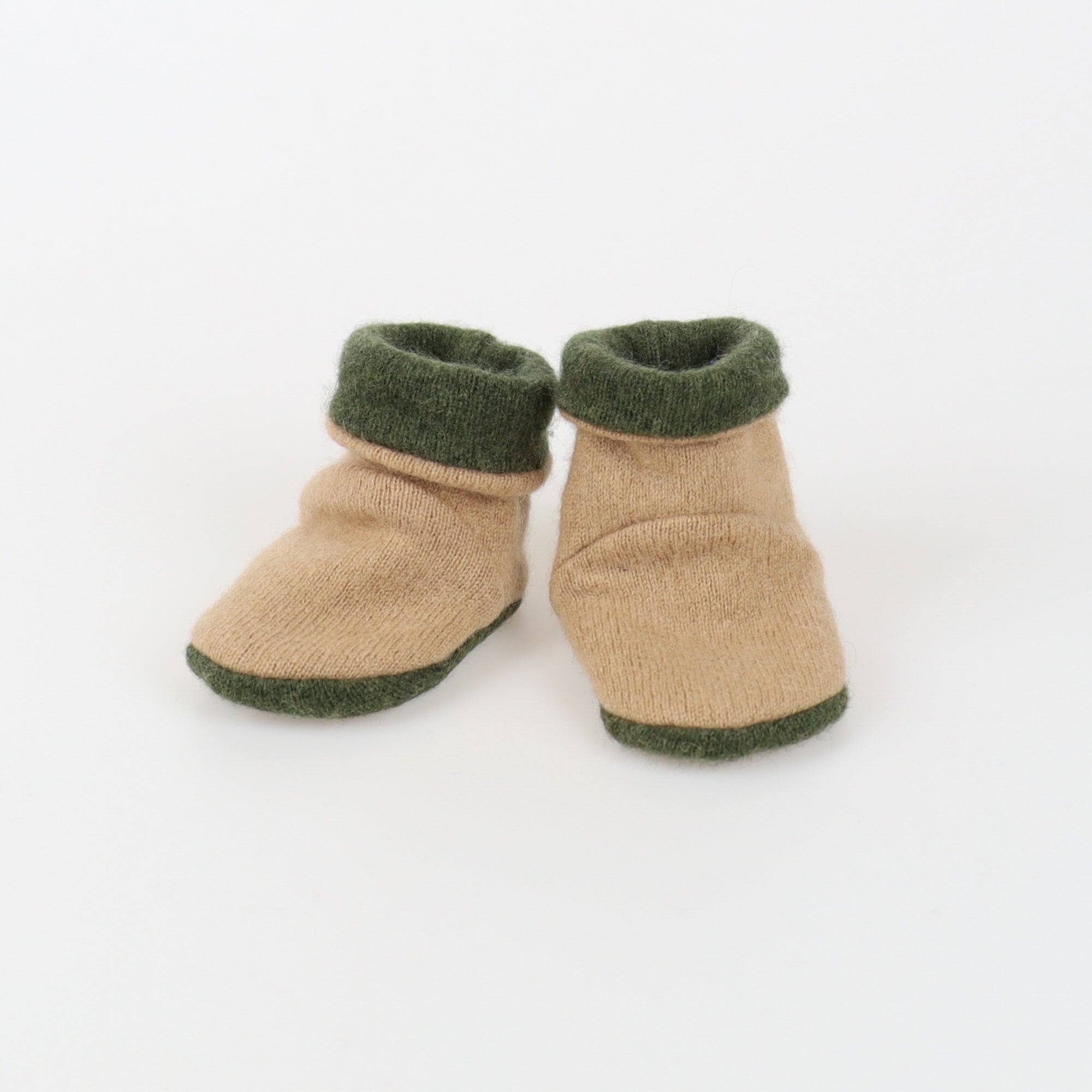 Kaki Green and Camel Brown Cashmere Baby Boots