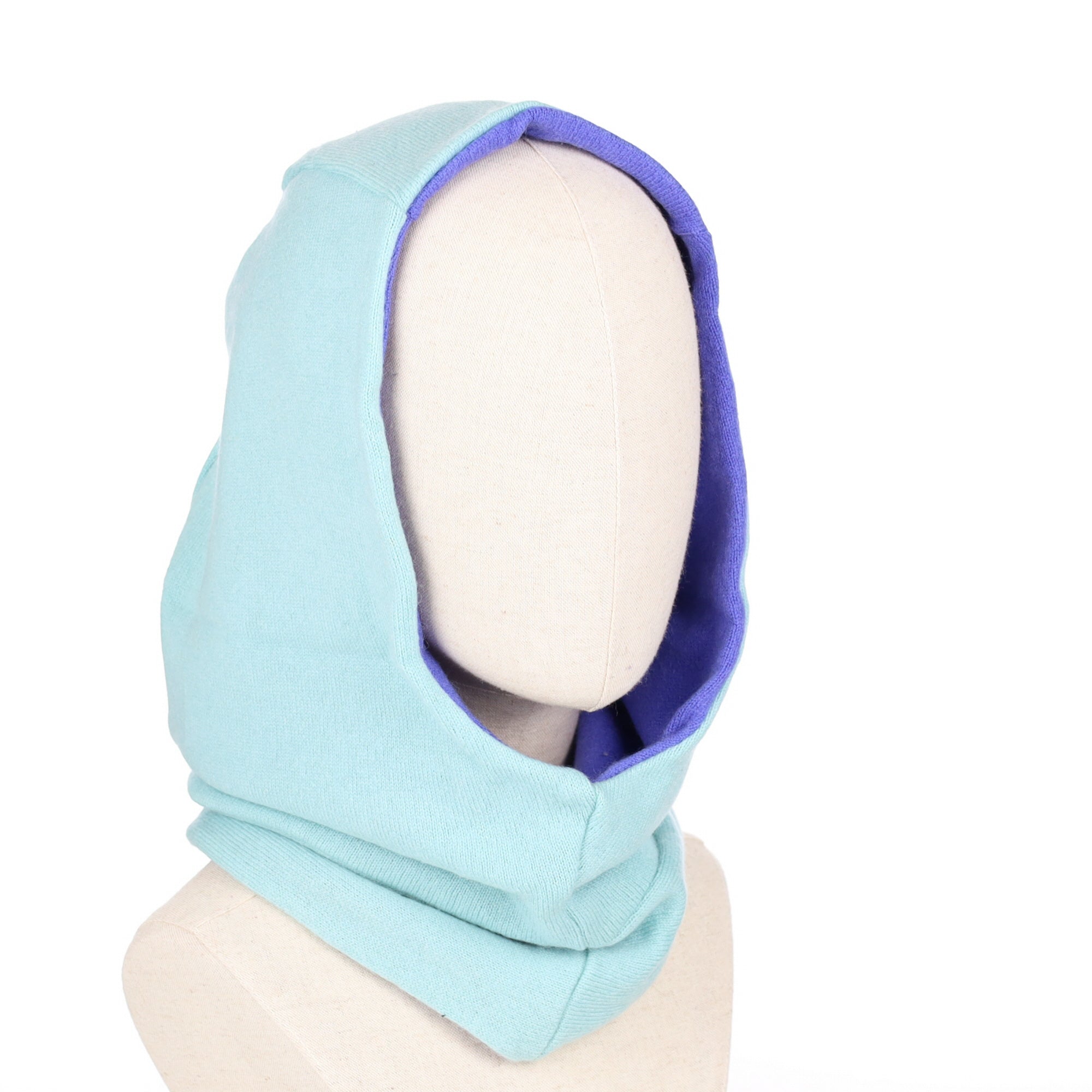 Mint Green and Azure Blue Luxury Reversible Cashmere Hood Unisex