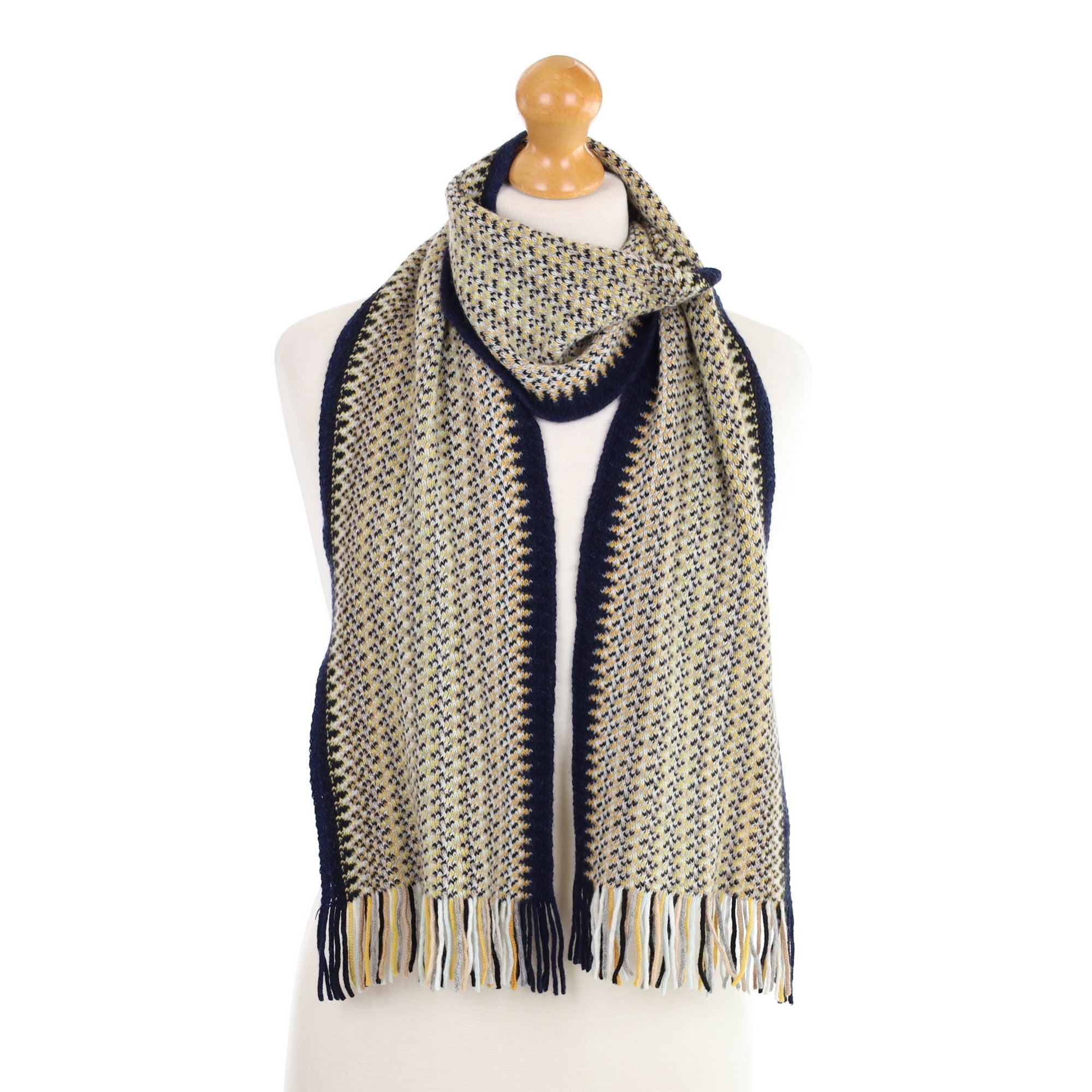 Brand New Scottish Blue and Yellow Fringed Cashmere Scarf