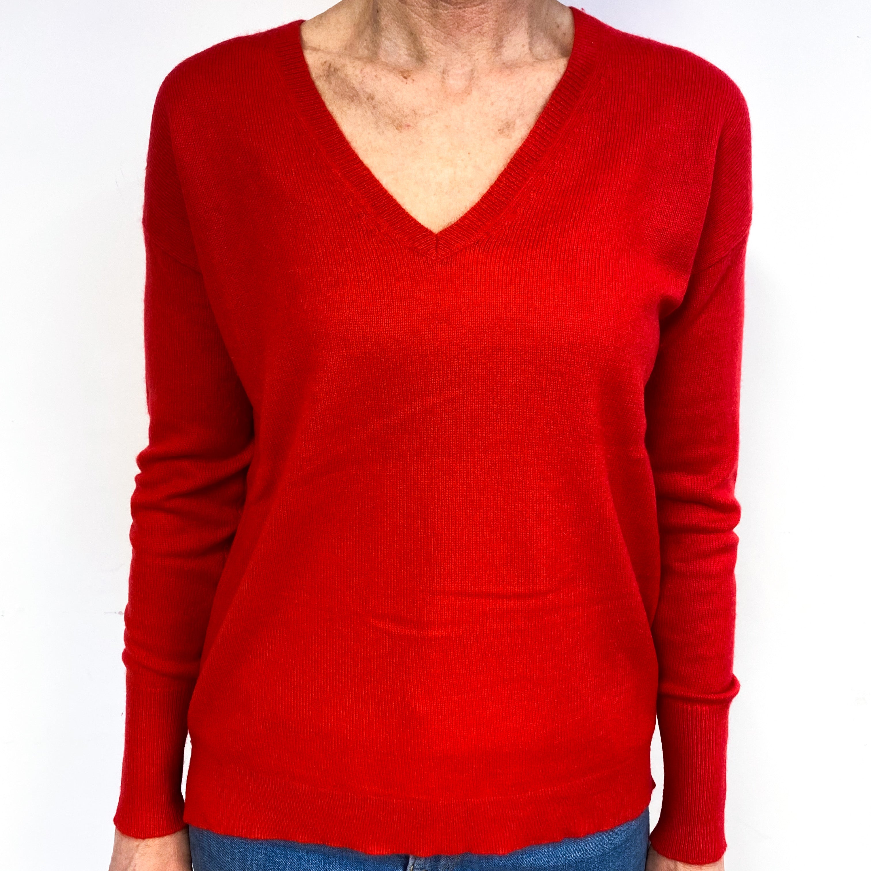 Scarlett Red Cashmere V-Neck Jumper Medium