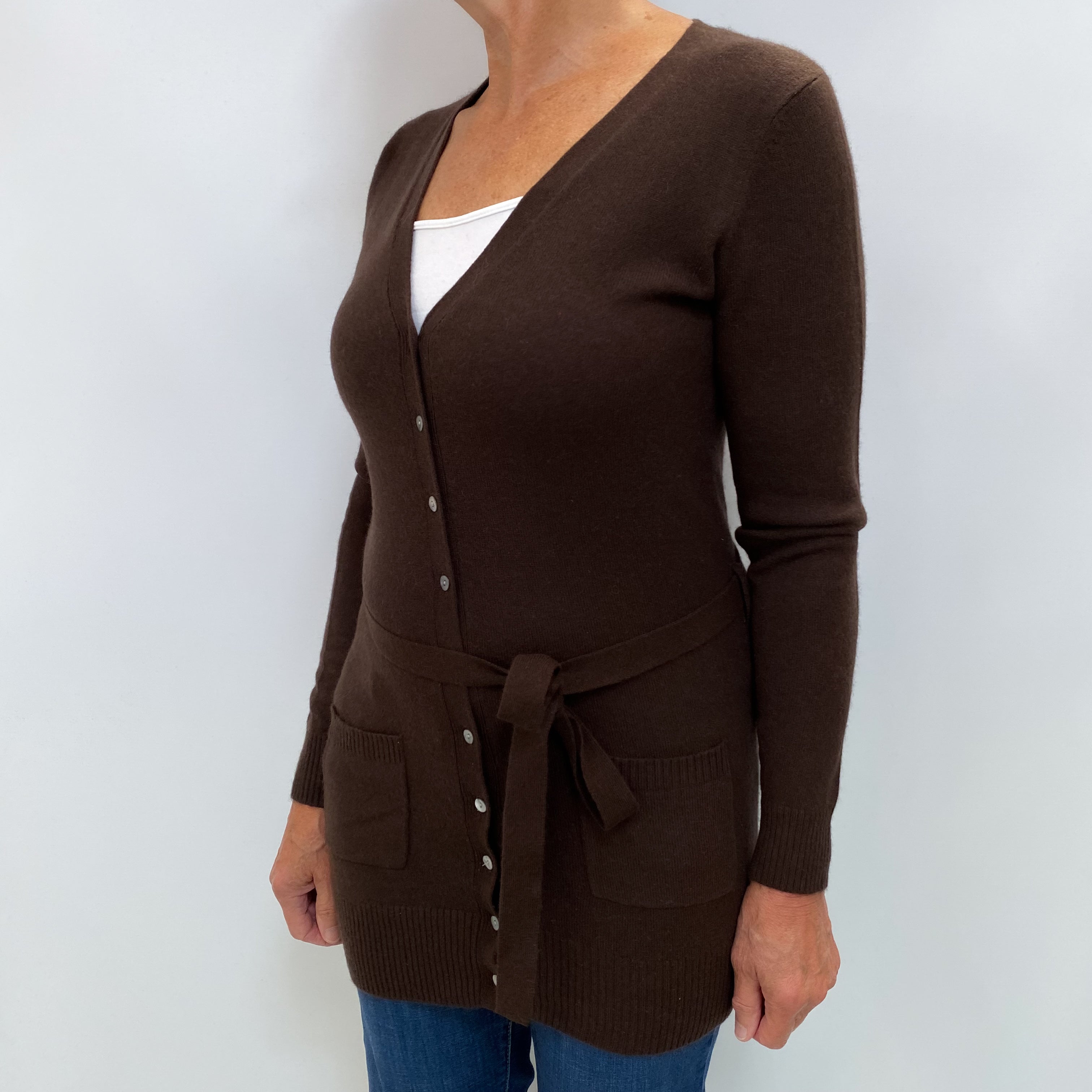 Chocolate Brown Cashmere V Neck Cardigan Medium