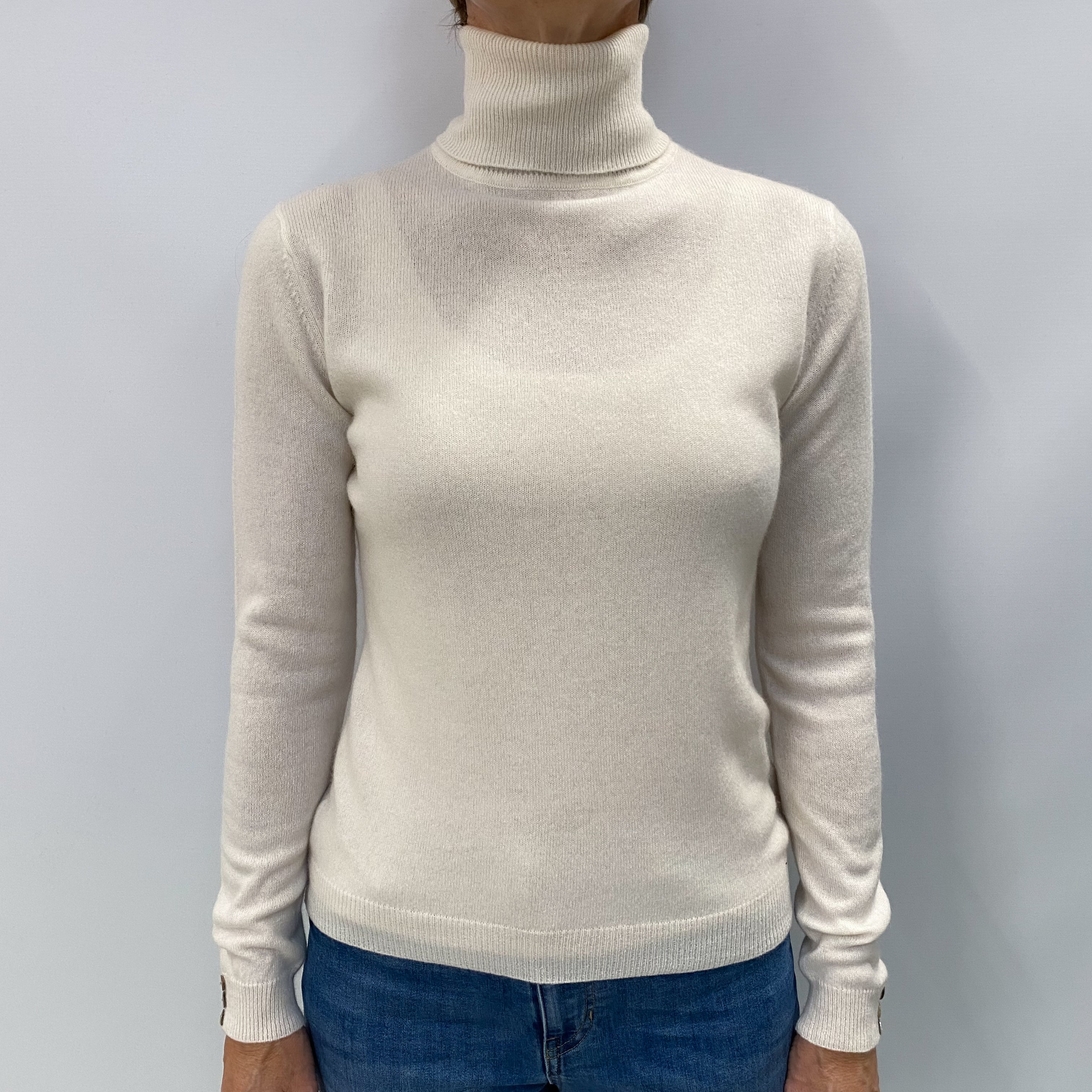 Winter White Cashmere Polo Neck Jumper Small