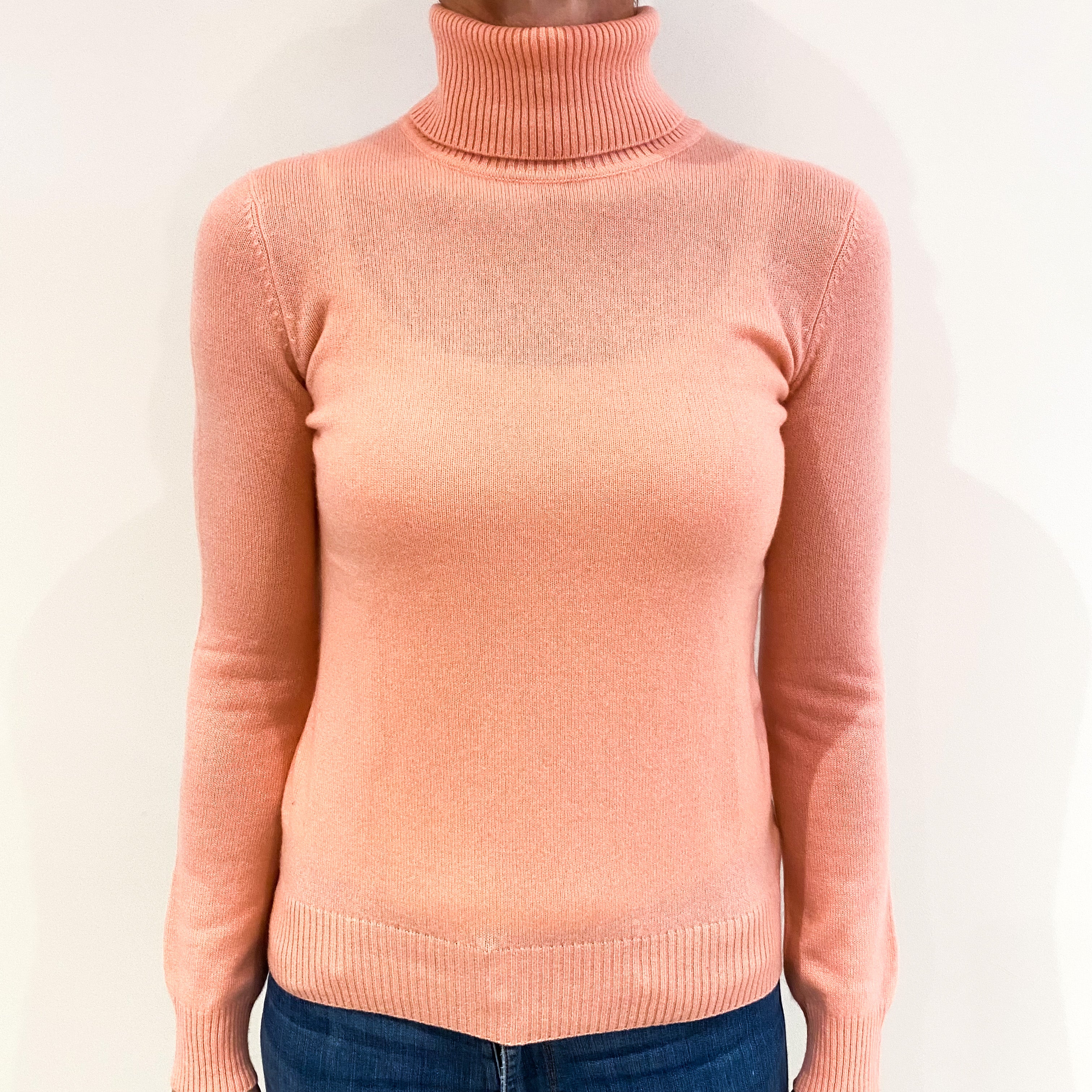 Candy Pink Cashmere Polo Neck Jumper Small