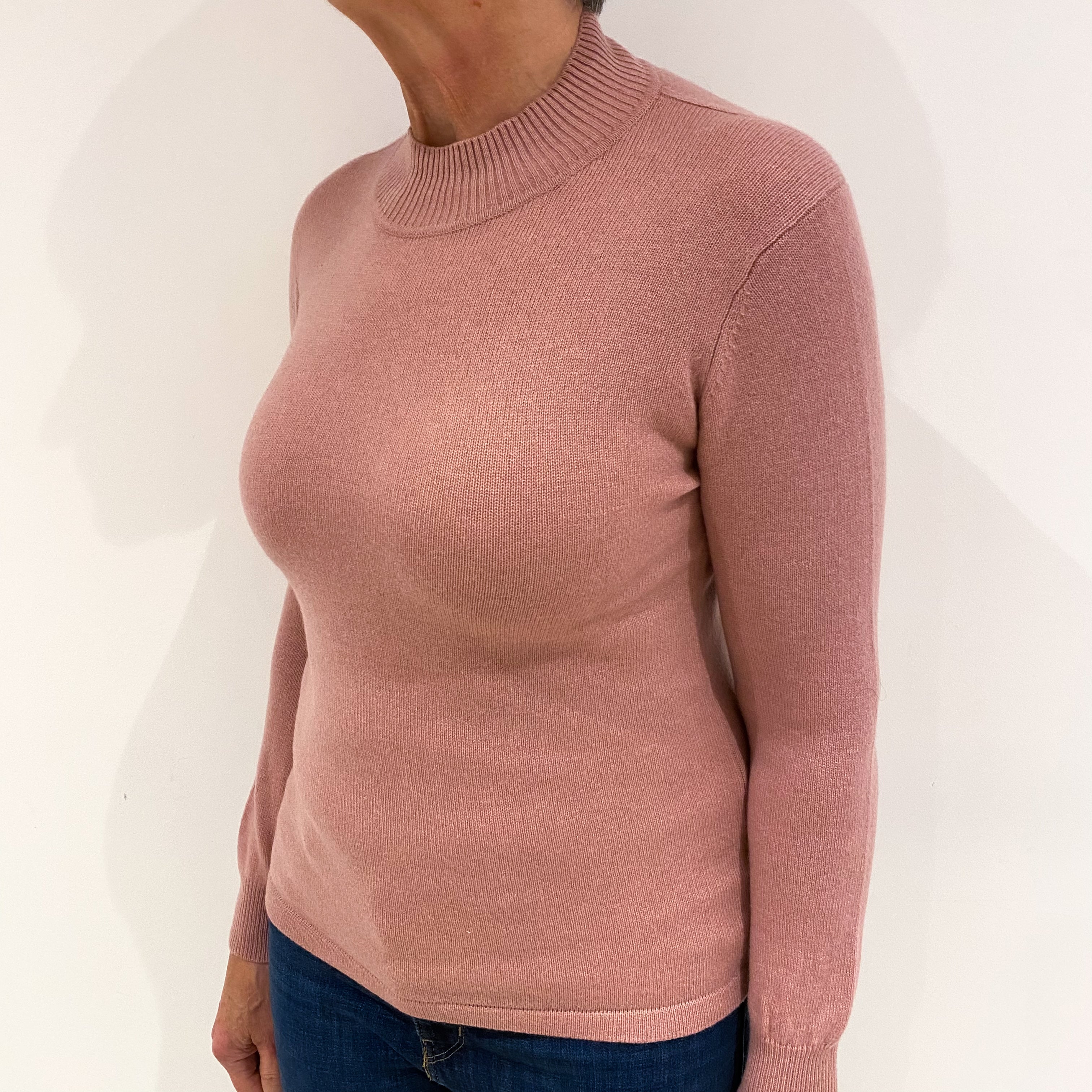 Dusty Pink Cashmere Turtle Neck Jumper Medium