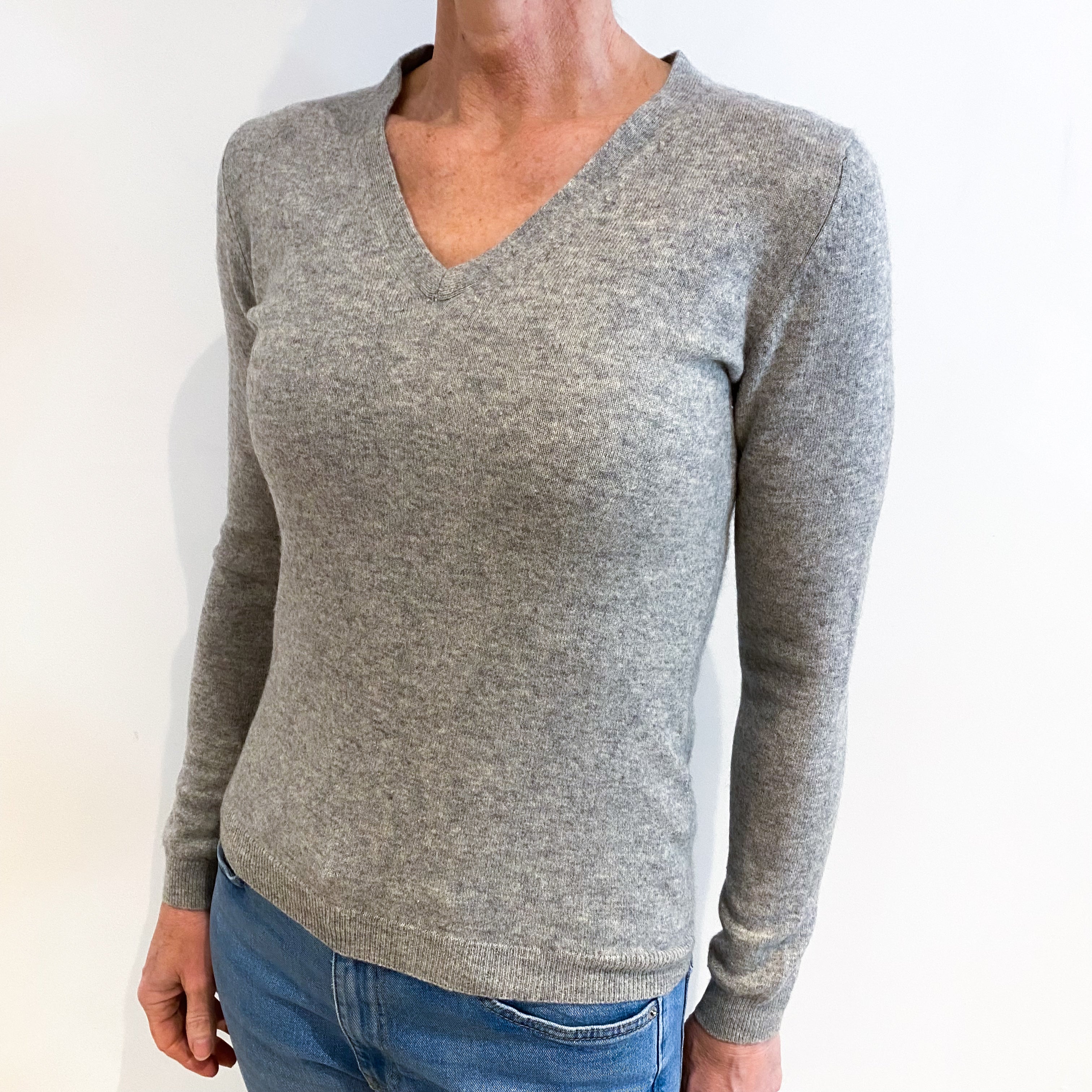 Smoke Grey Cashmere V Neck Jumper Small