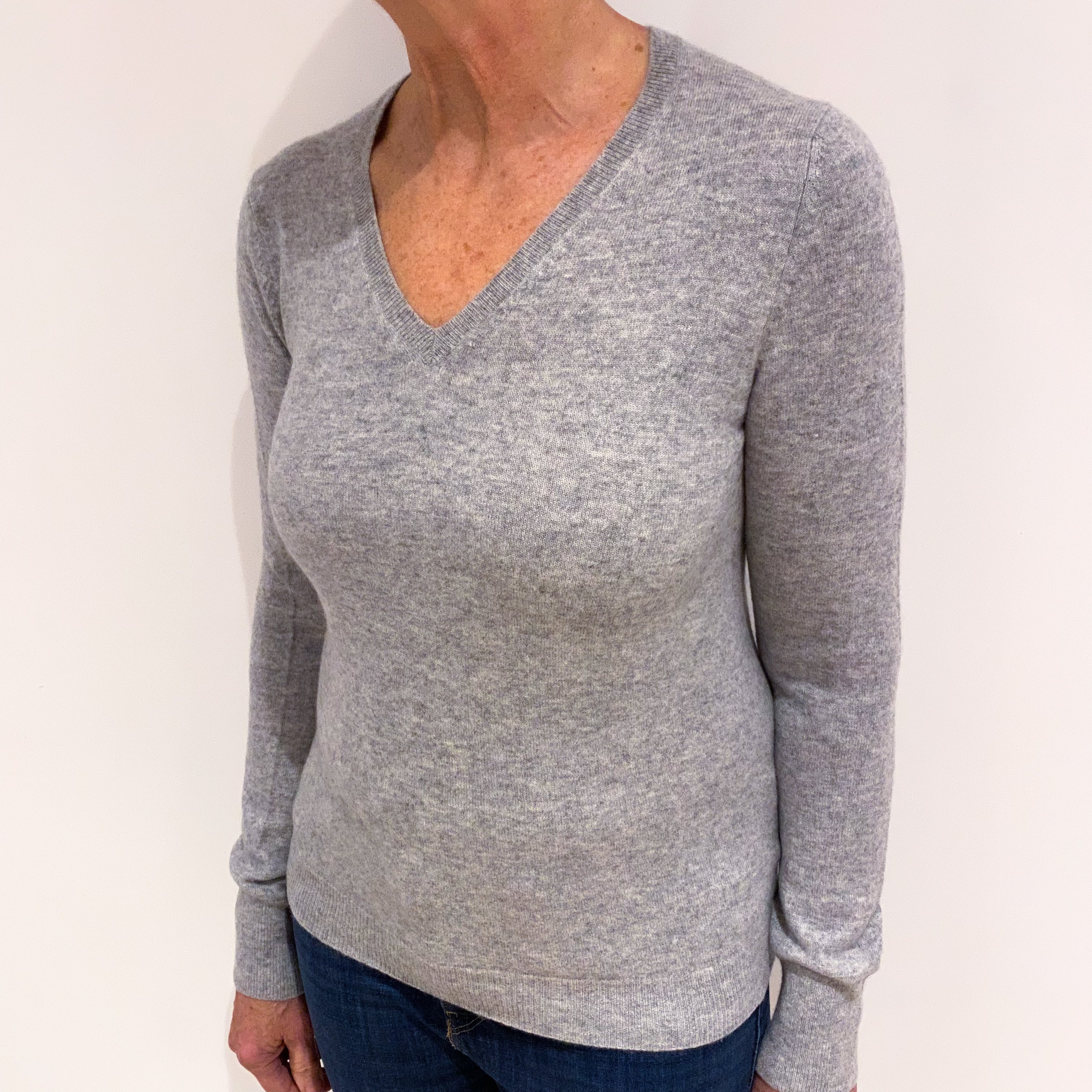 Smoke Grey Cashmere V Neck Jumper Medium