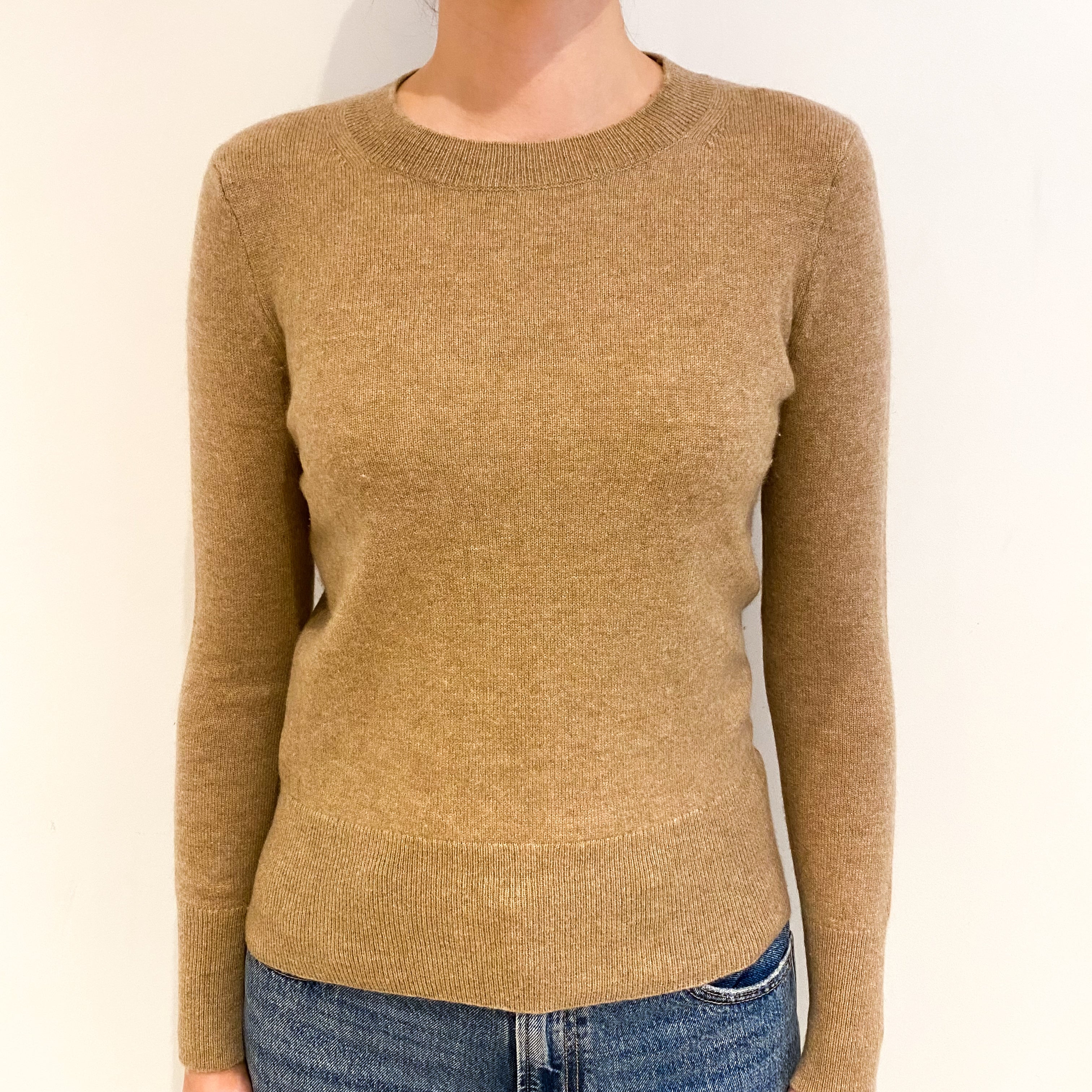 Camel Brown Cashmere Crew Neck Jumper Extra Small