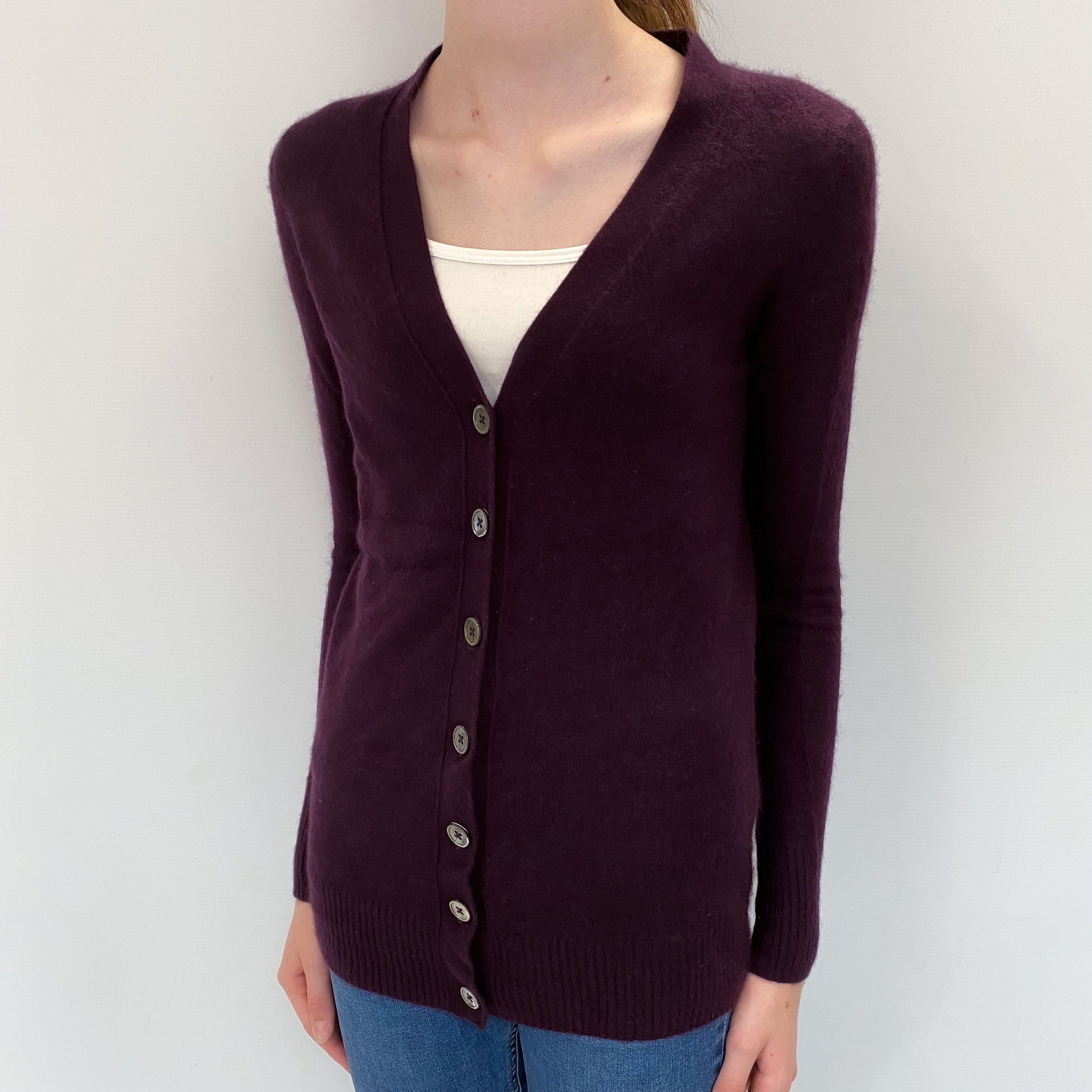 Blueberry Purple Cashmere V Neck Cardigan Extra Small