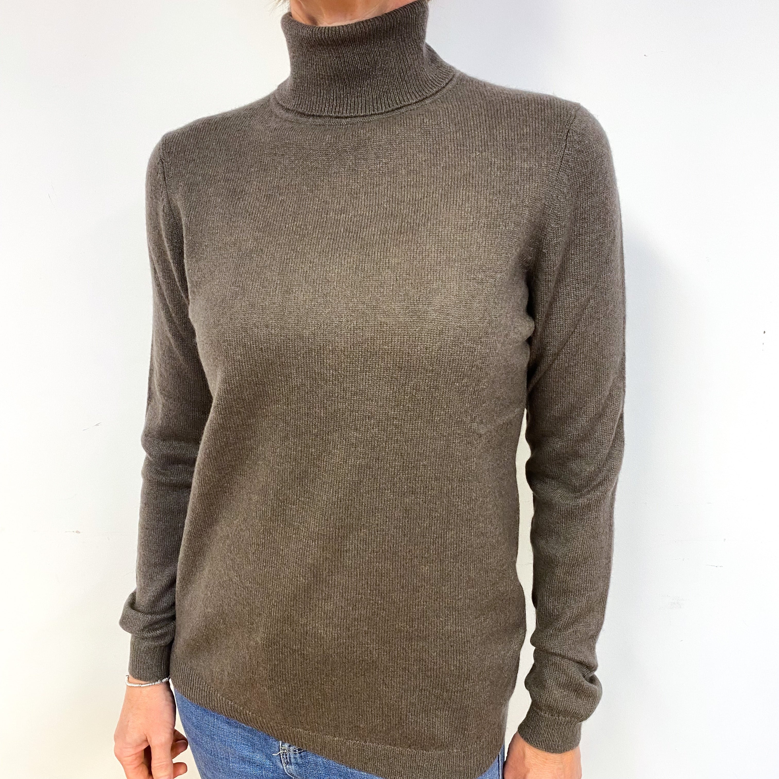 Walnut Brown Cashmere Polo Neck Jumper Medium