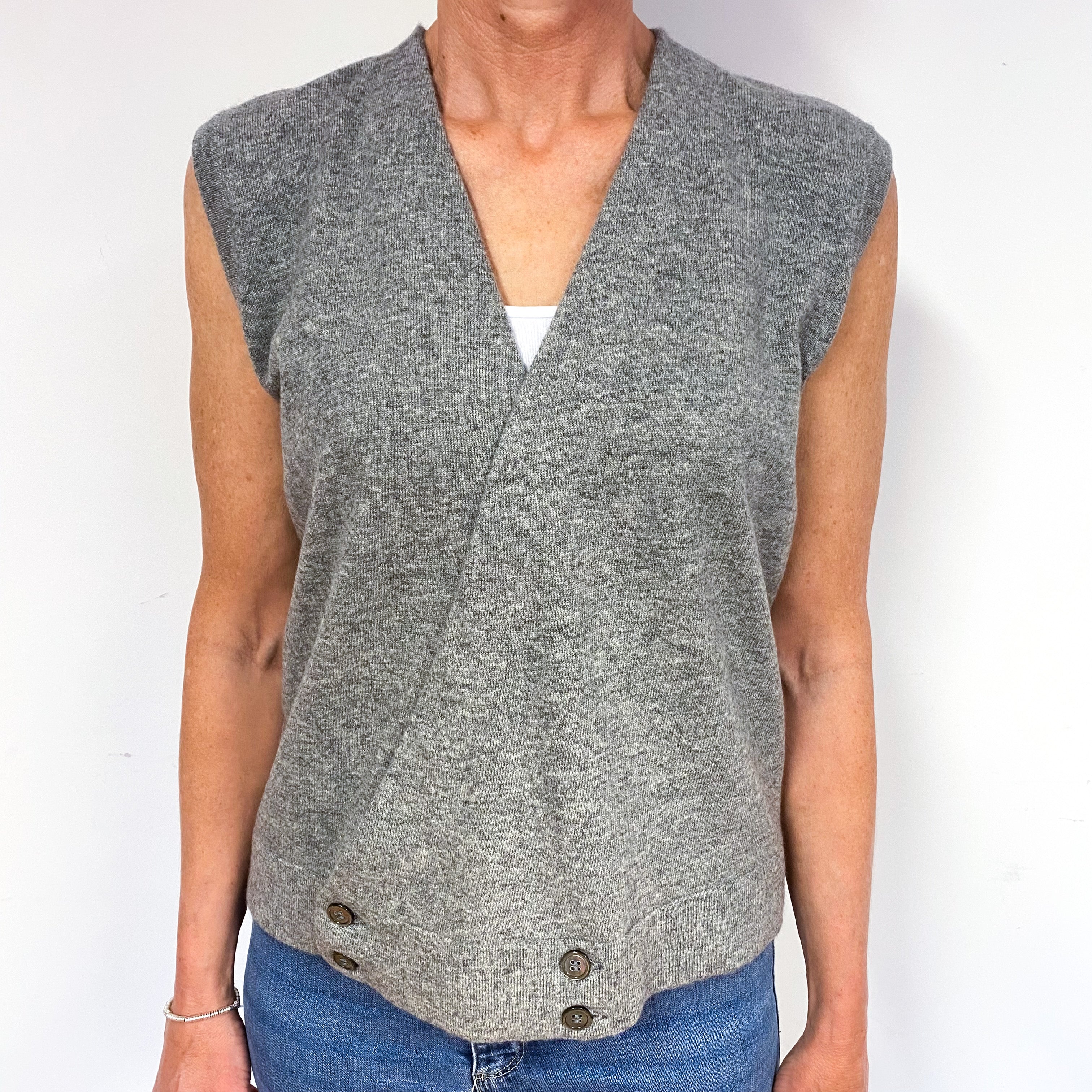 Ash Grey Slouchy Sleeveless Cashmere Cardigan Medium