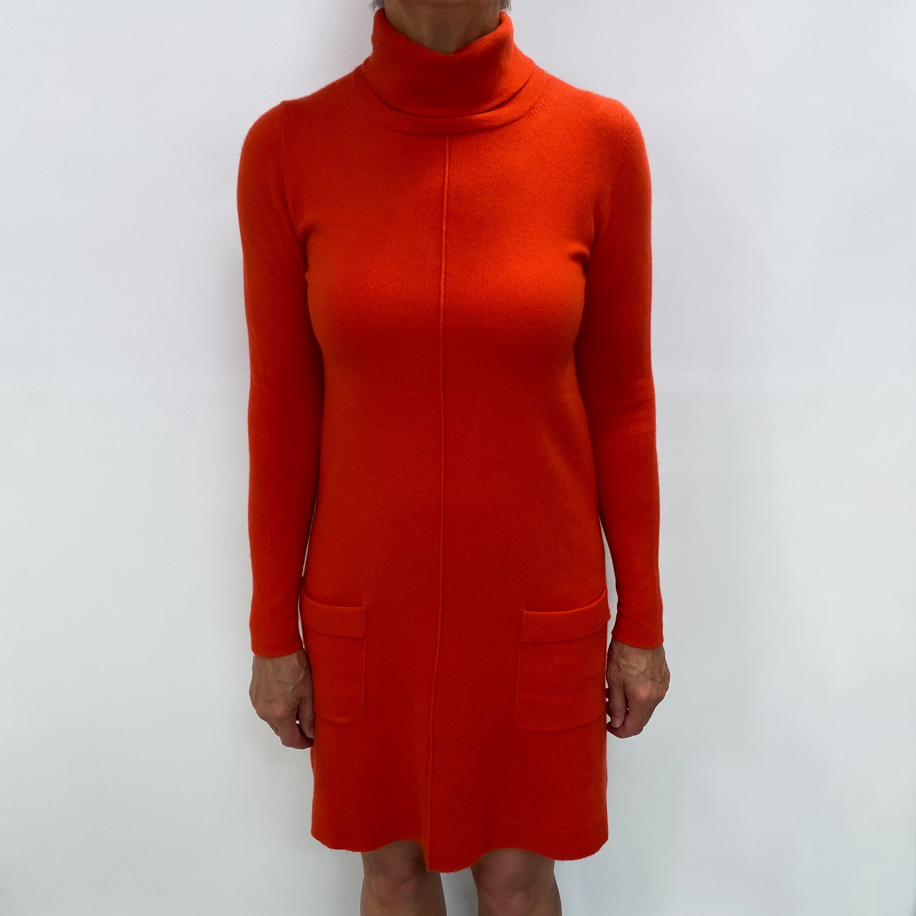 Vermillion Orange Cashmere Polo Neck Dress Medium